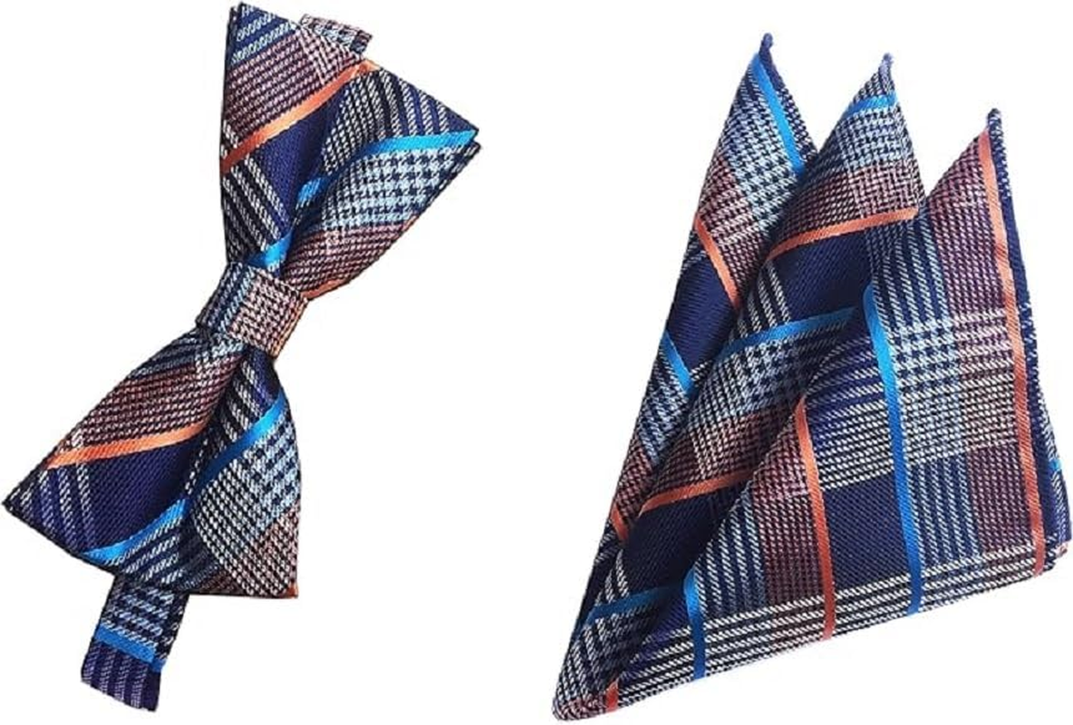 Men Big Boys Dot Bow Ties Stripe Check Pre-Tied Bowties Pocket Square Set image number 1