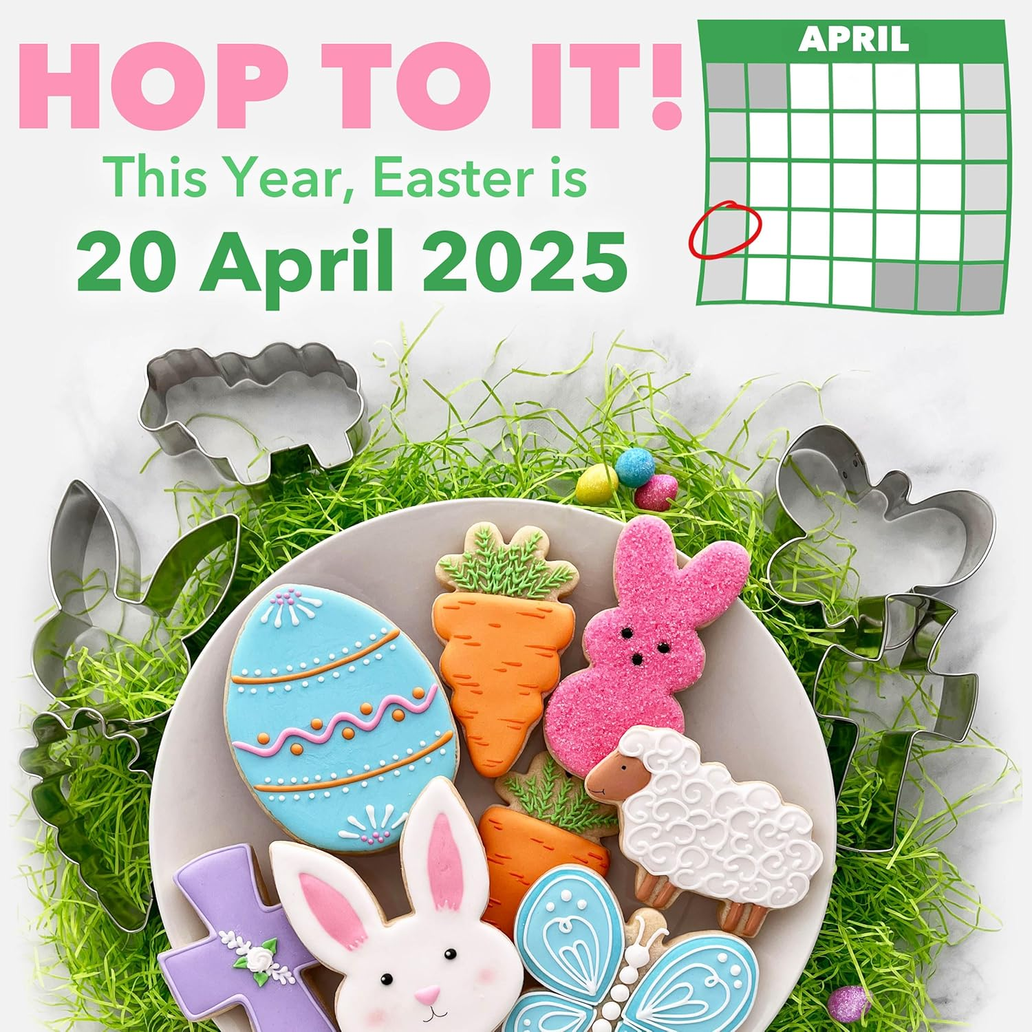 Easter Cookie Cutters 7-Pc Set Made in USA by Ann Clark, Easter Bunny, Egg, Holy Cross, Carrot, Butterfly, Lamb