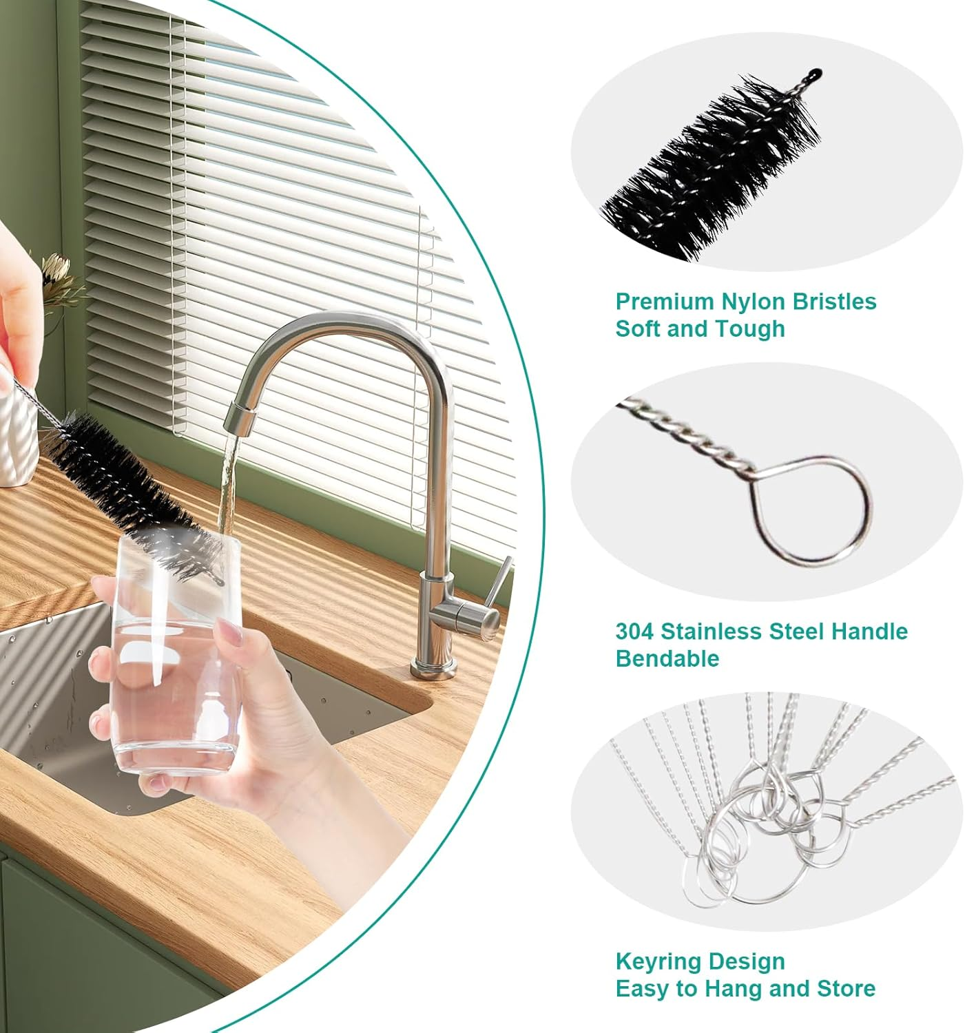 13Pcs Bottle Cleaner Brush and Straw Cleaner Brush,Cleaning Bottle Brush Stainless Steel Brush for Bottles, Straws, Pipes, Wine Decanter, Auto Parts,Sinks and Cup Cover image number 5