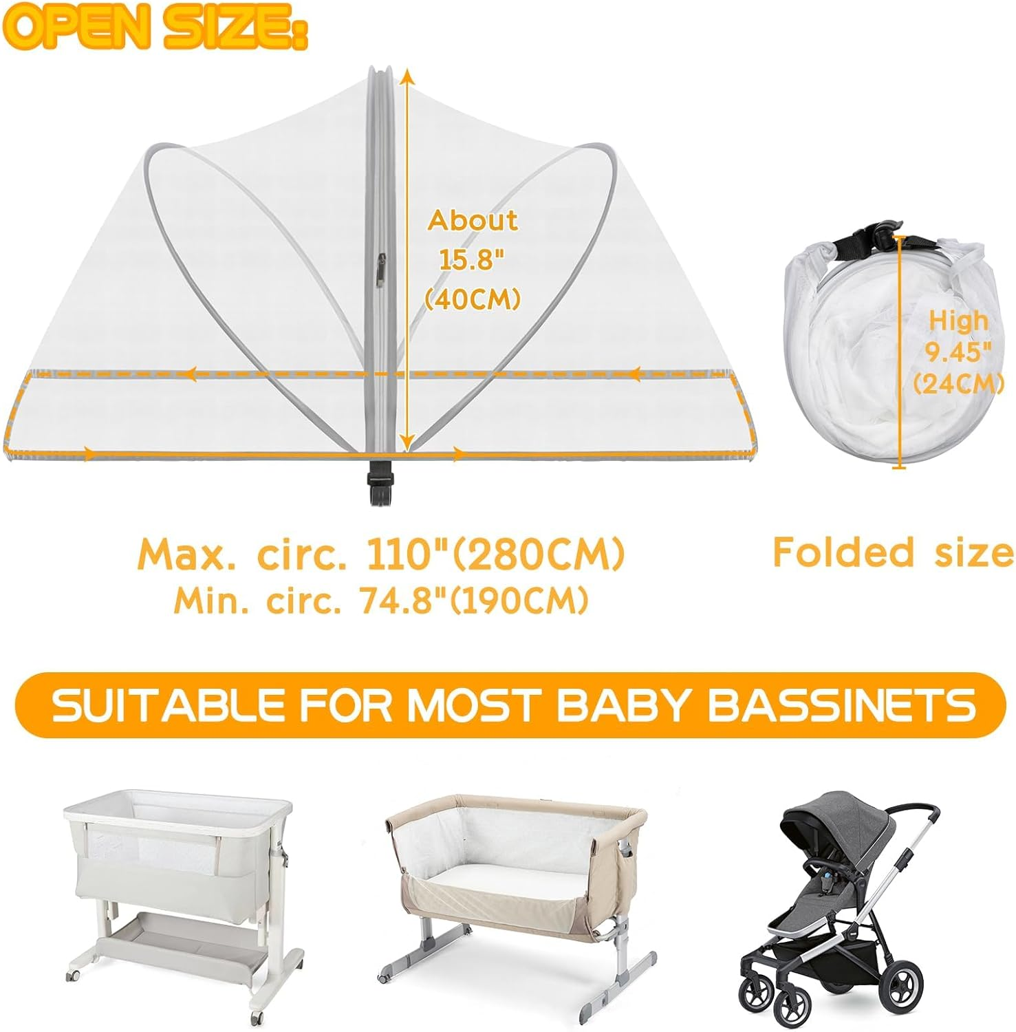 Bassinet Cover Mosquito Net, for Babies to Keep Insects/Bugs/Cats Out, Mesh Cover for Bassinet Bedside Sleeper, Travel Crib, Breathable Baby Mosquito Net with 2-Way Zipper image number 5