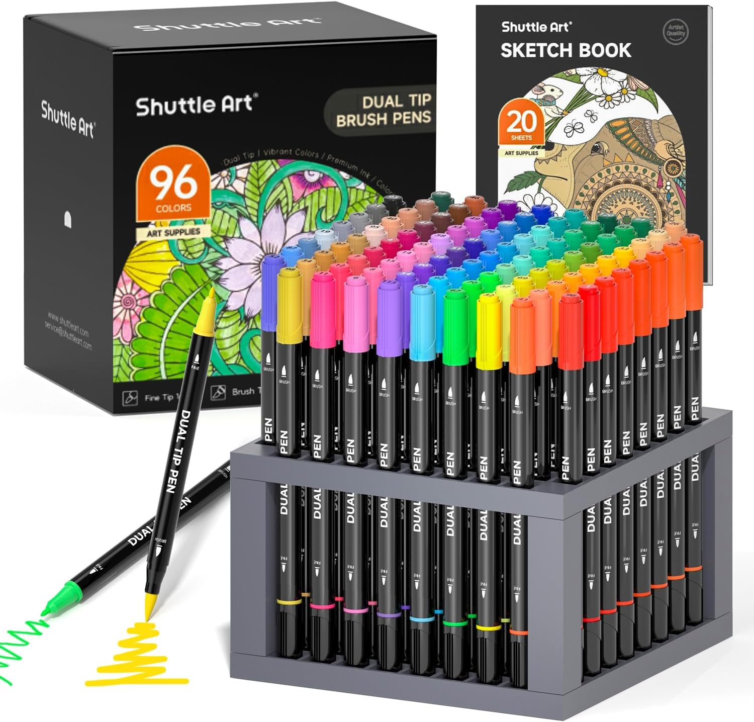 Shuttle Art Dual Tip Brush Pens, 70 Colours Fine and Brush Tip Markers Set with Portable Case & 1 Colouring Book, Felt Tip Colouring Pens for Adults and Children Colouring Calligraphy Journal Doodling