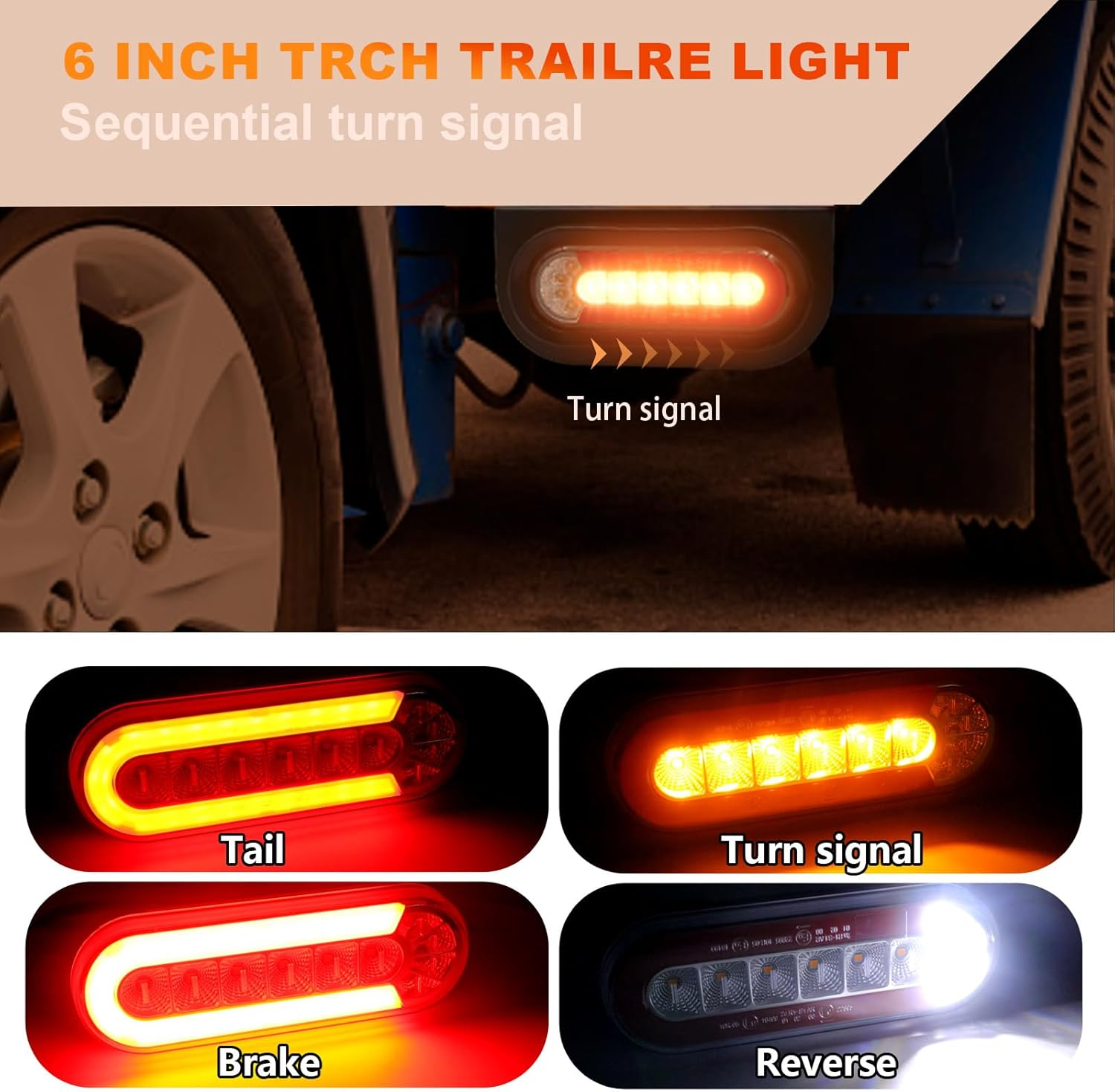 Agrieyes Trailer Lights with Bracket, Oval LED Trailer Lights with Sequential Turn Signal, Tail, Brake, Reverse, Submersible Boat Trailer Light Kit for Trucks, Tractor, Utility Trailer, RV, Caravan image number 4