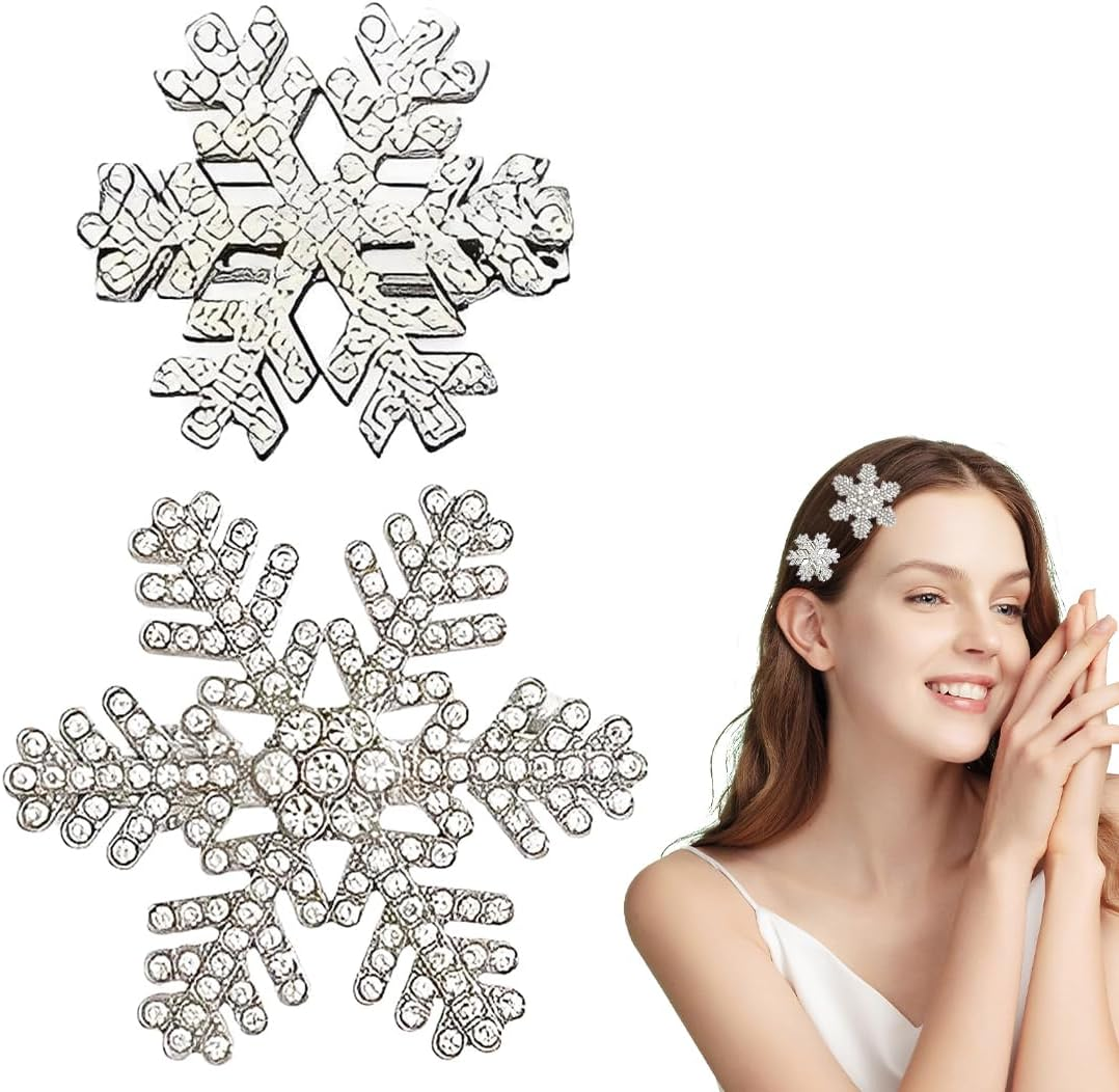 QOWIJEX Pack of 2 Snowflake Hair Clips, Shiny Rhinestone Alloy Snowflake Hair Clips, Snowflakes Crystal Hair Pins, Headpiece for Women, Girls, Wedding, Christmas image number 5