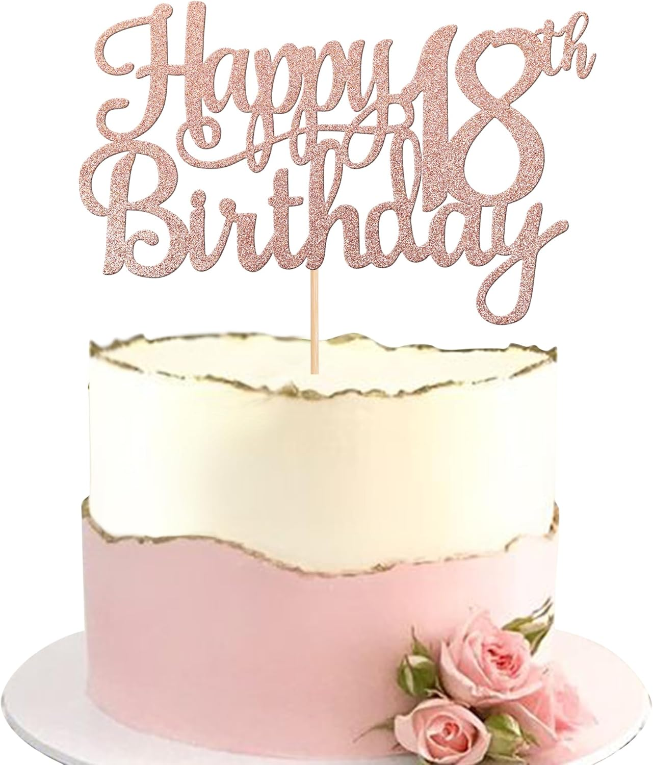 1 PACK Happy 18Th Birthday Cake Topper Glitter Cheers to 18 Years Birthday Cake Pick 18 Fabulous Cake Decoration for Happy 18Th Birthday Theme Party Decorations Supplies Rose Gold