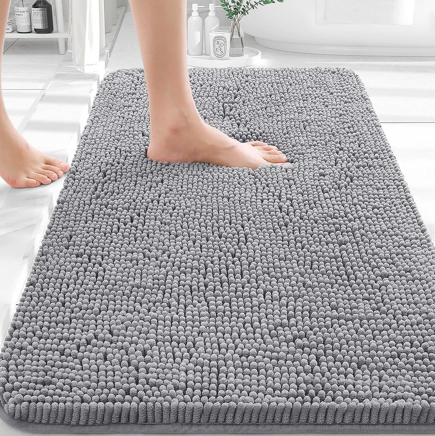 OLANLY Bathroom Rugs 30X20, Extra Soft Absorbent Chenille Bath Rugs, Rubber Backing Quick Dry, Machine Washable Bath Mats for Bathroom Floor, Tub and Shower, Home Decor Accessories, Grey