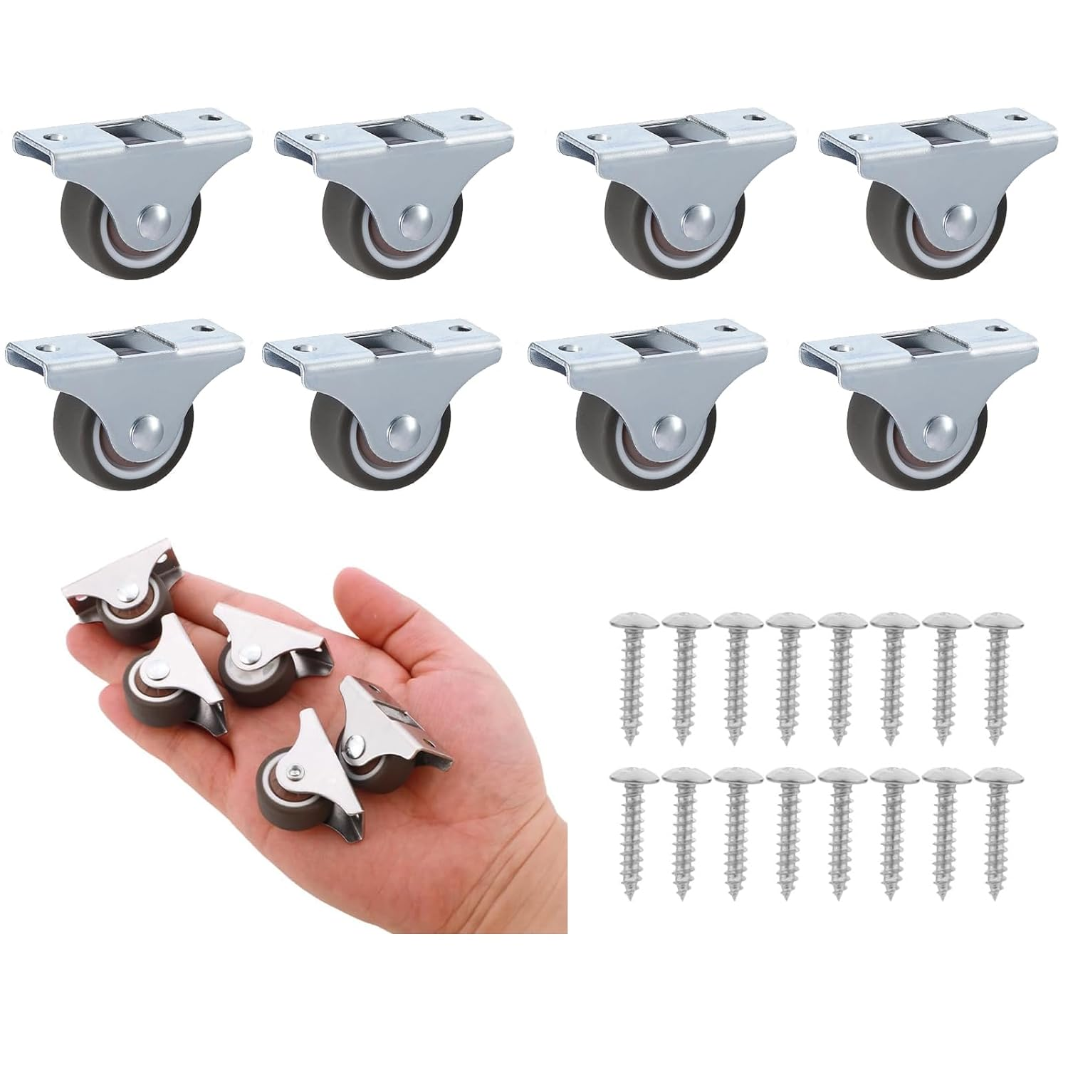 MYTOAU 8Pcs 1 Inch Low Profile Rubber Non Swivel Silent Ball Bearing Furniture Caster Wheels image number 5