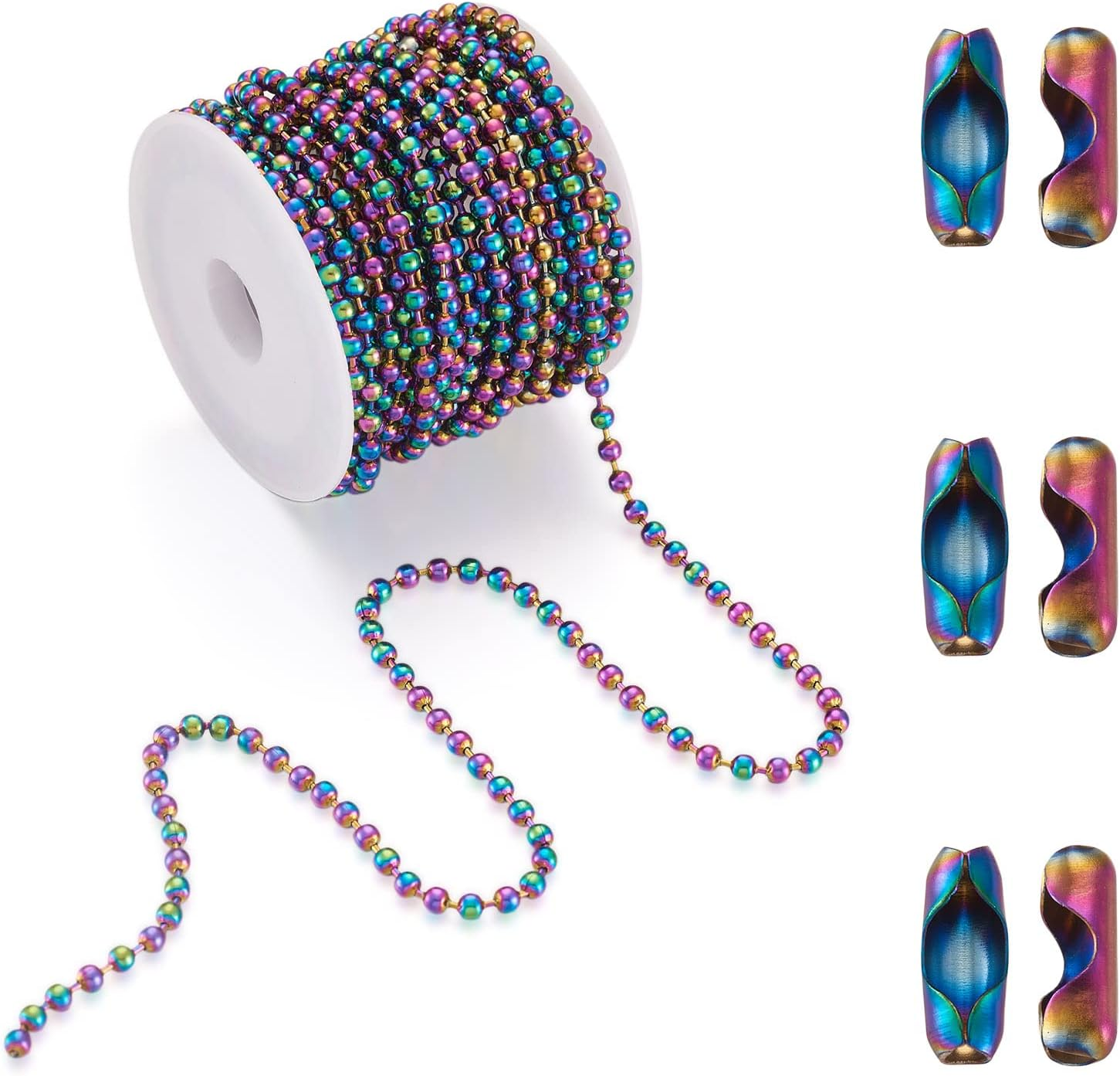 FASHEWELRY 32.8 Feet Stainless Steel Ball Bead Chains 2Mm Metal Beaded Pull Chain Extension for DIY Jewelry Making (Stainless Steel Color)