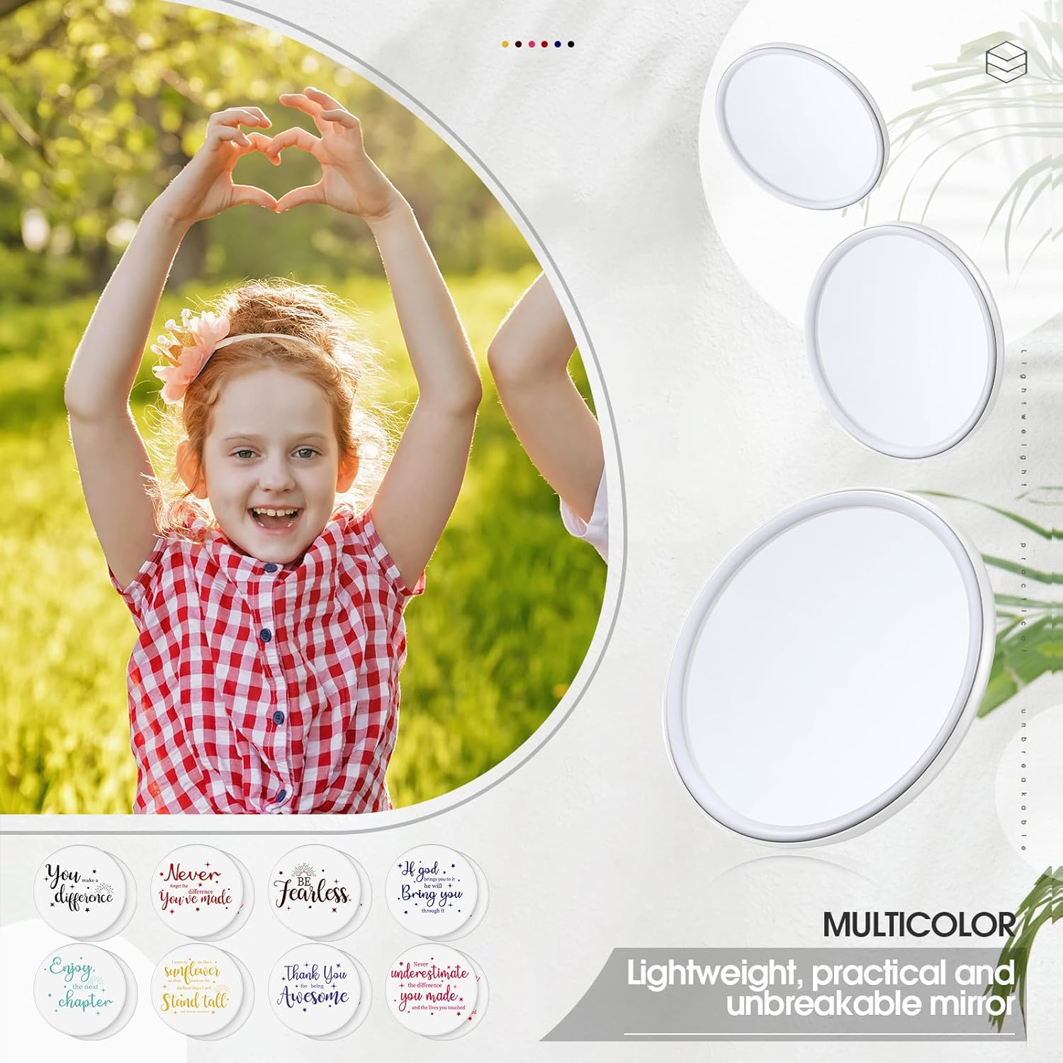 Kigley 48 Pcs Inspirational Compact Mirror for Women Bulk Housekeeping Week Gifts round 2.8'' Pocket Purse Mirror Appreciation Gift Team Employee Volunteer Corporate Coworker Squad (White Base) image number 1