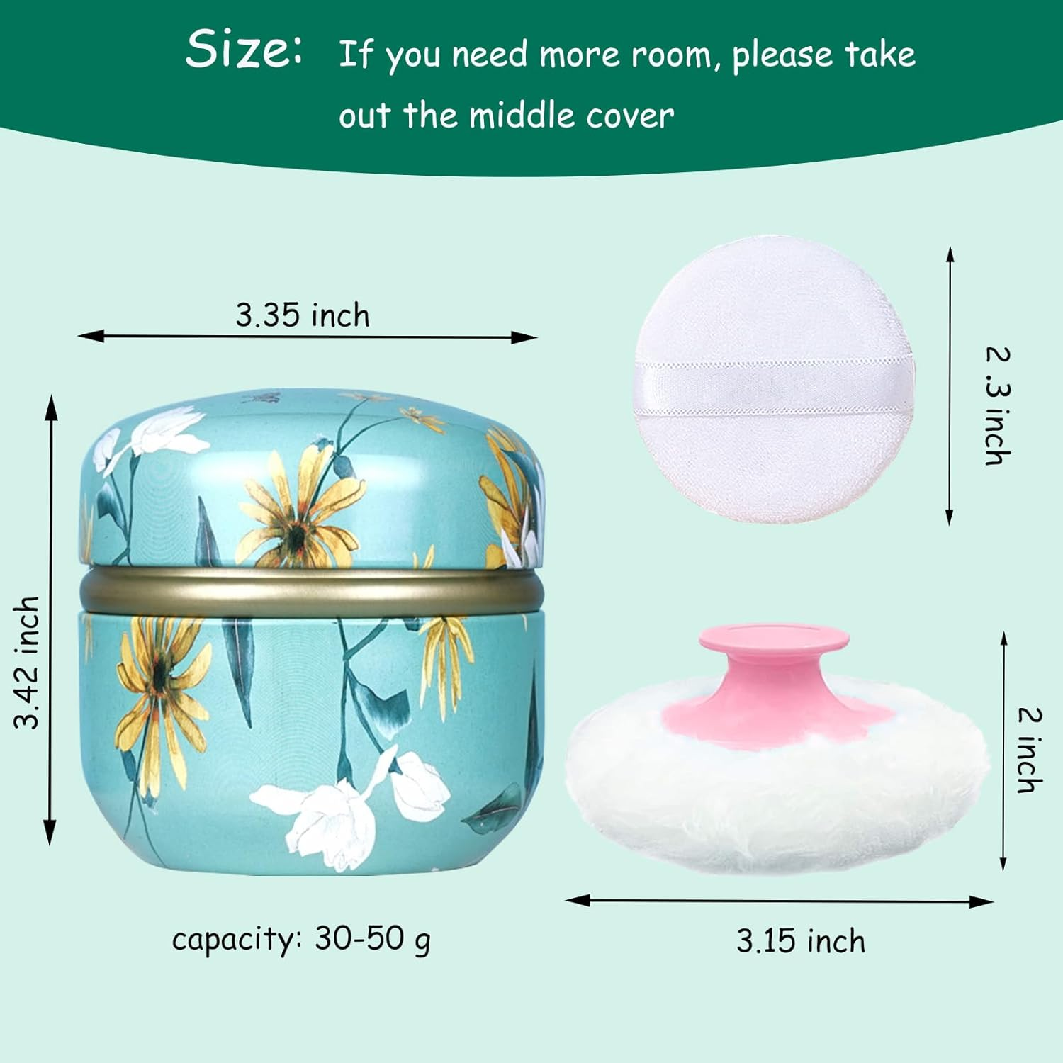 Body Powder Puff and Container for Dusting Powder, Women Powder Puff and Powder Case for Bath and Travel (Chrysanthemum) image number 6