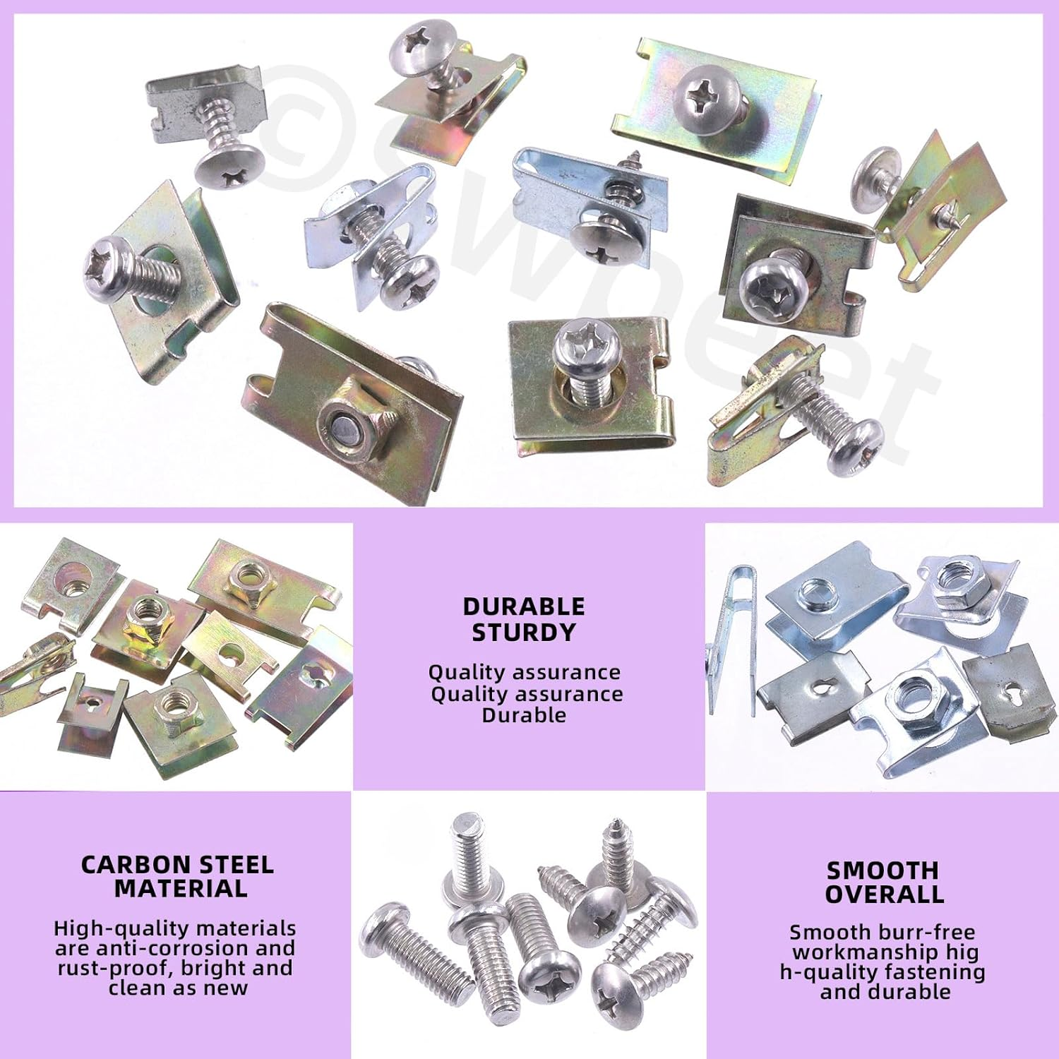 Swpeet 183Pcs Zinc Plated Auto Car U-Clip U Nut and Screw Assortment Kit, Car Clips Fasteners for Dash Door Panel Interior SAE image number 3