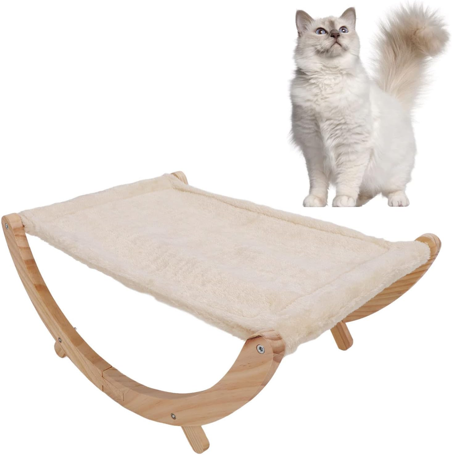 Elevated Cat Hammock Swing Bed,Wooden Cat Hammock Foldable Removable Breathable Slip Resistance Elevated All Seasons Cat Swing Bed for Cats Puppies image number 4