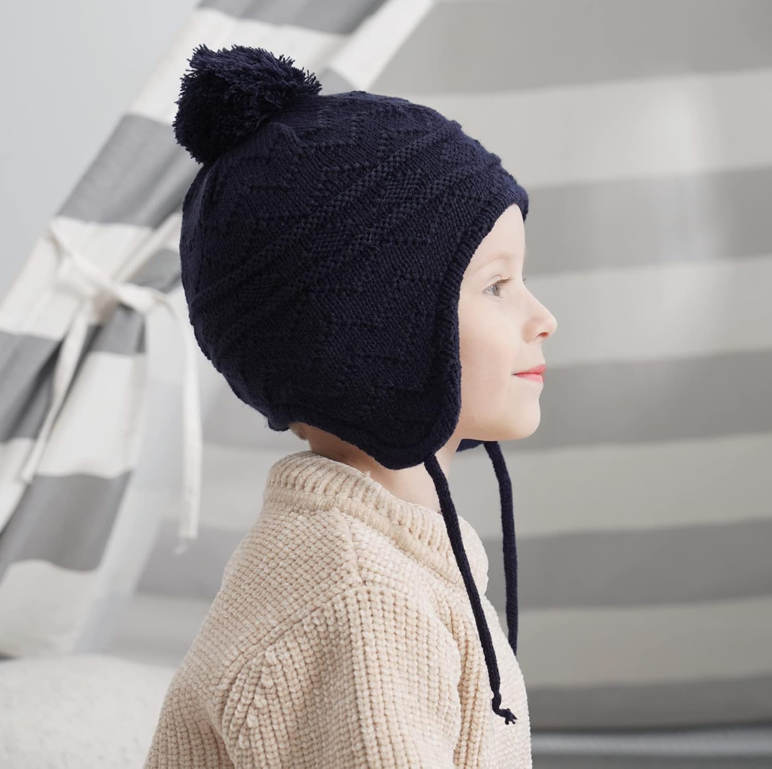 Connectyle Toddler Boys Girls Fleece Lined Knit Kids Hat with Earflap Winter Hat image number 3