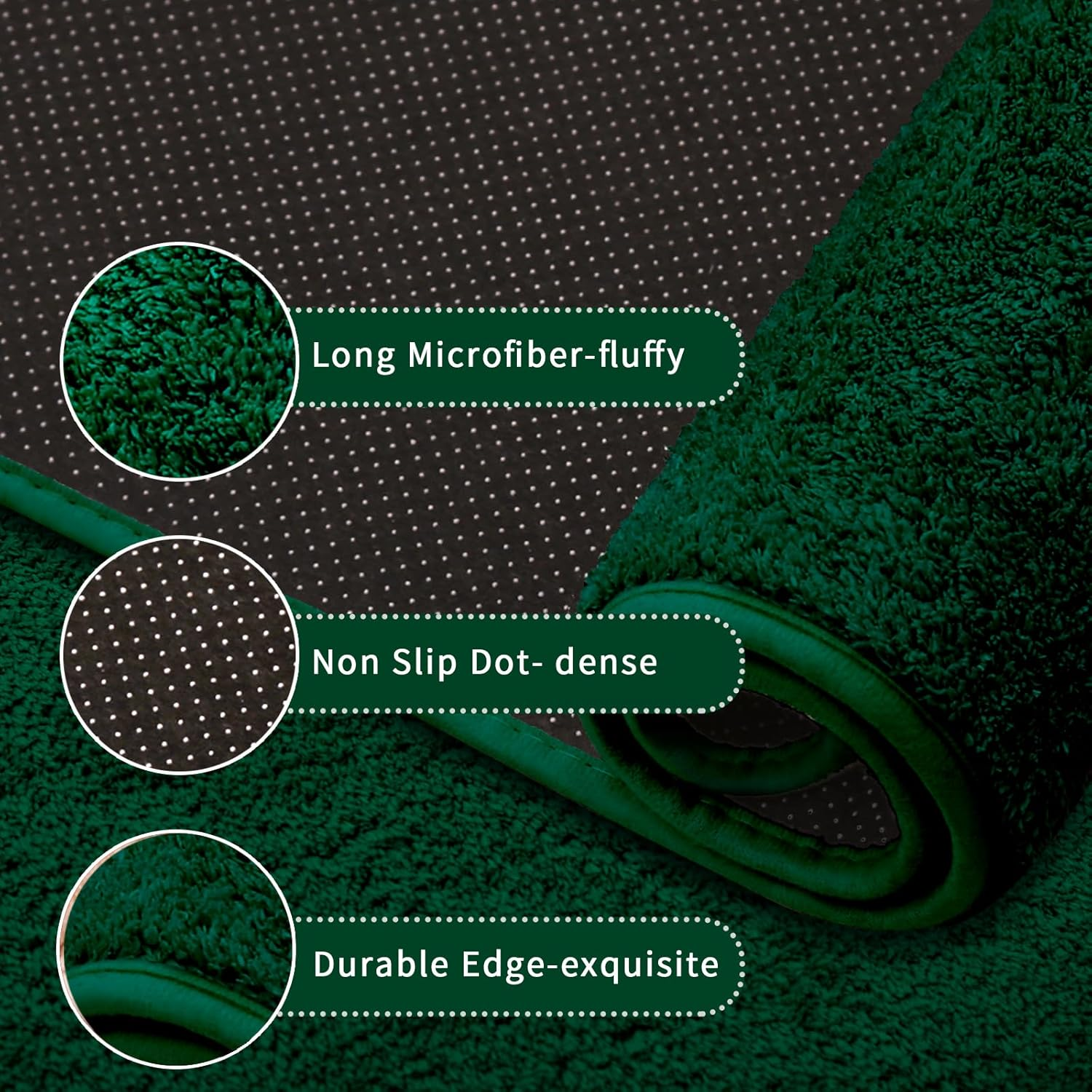 Rururug Bath Mat Sets 2 Piece Washable Microfiber Bathroom Mats New Point Plastic Non-Slip Bottom Bath Rug and Toilet Mat Set (Green, 50X80Cm+50X40Cm) image number 5