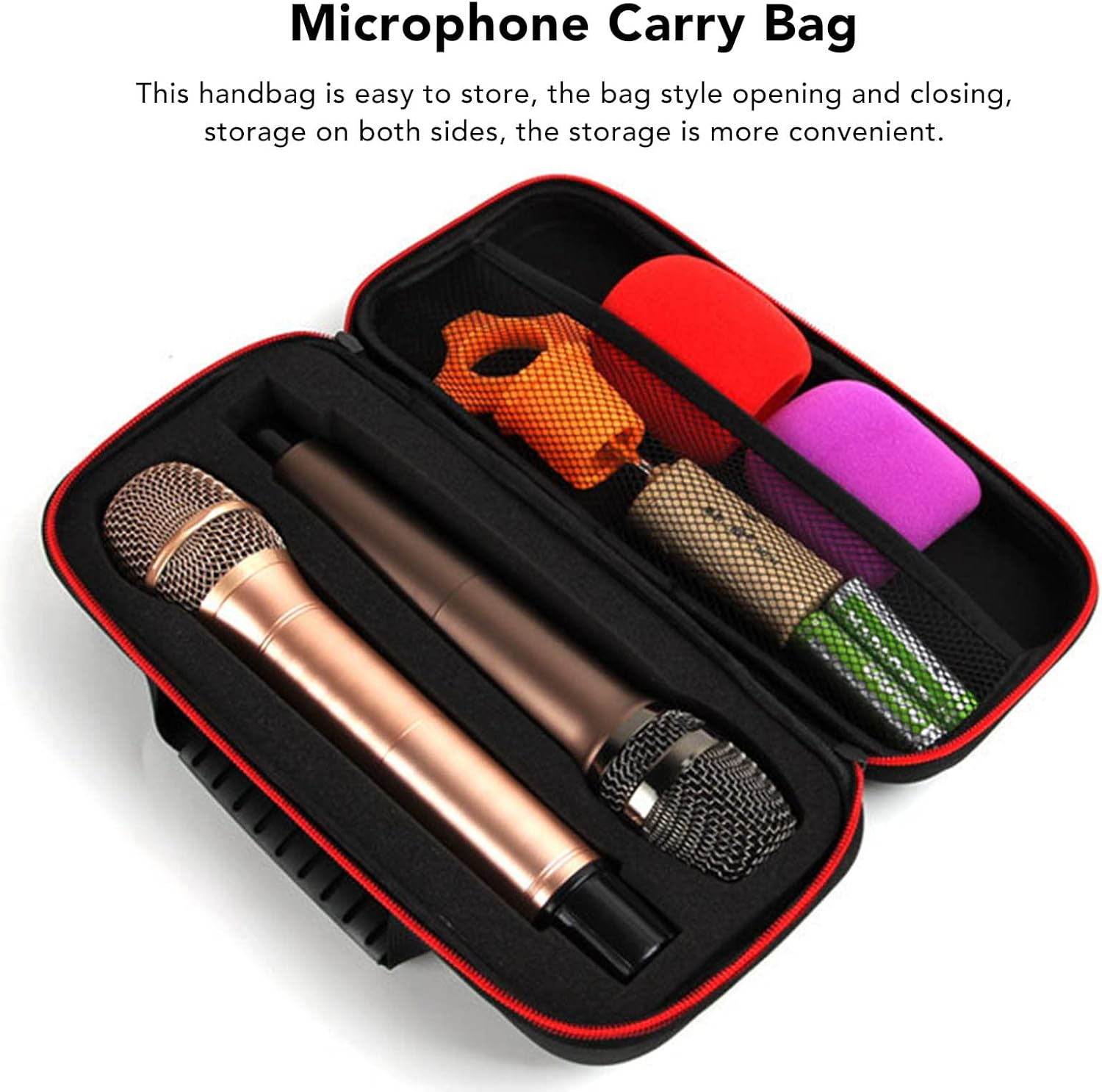Wireless Microphone Storage Bag with Large Capacity, Shockproof Drop Proof EVA Zipper Bag with Metal Zipper, Sponge Filling image number 6