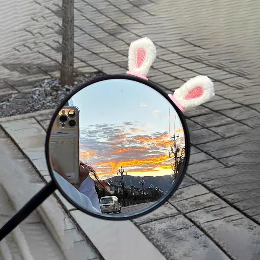 Berfi Life Cute Bunny Ears Car Mirror Accessory, 1 Pair Plush Car Interior Rearview Mirror & Dashboard Decor for Women, Automotive Ornament for Electric Moped image number 1