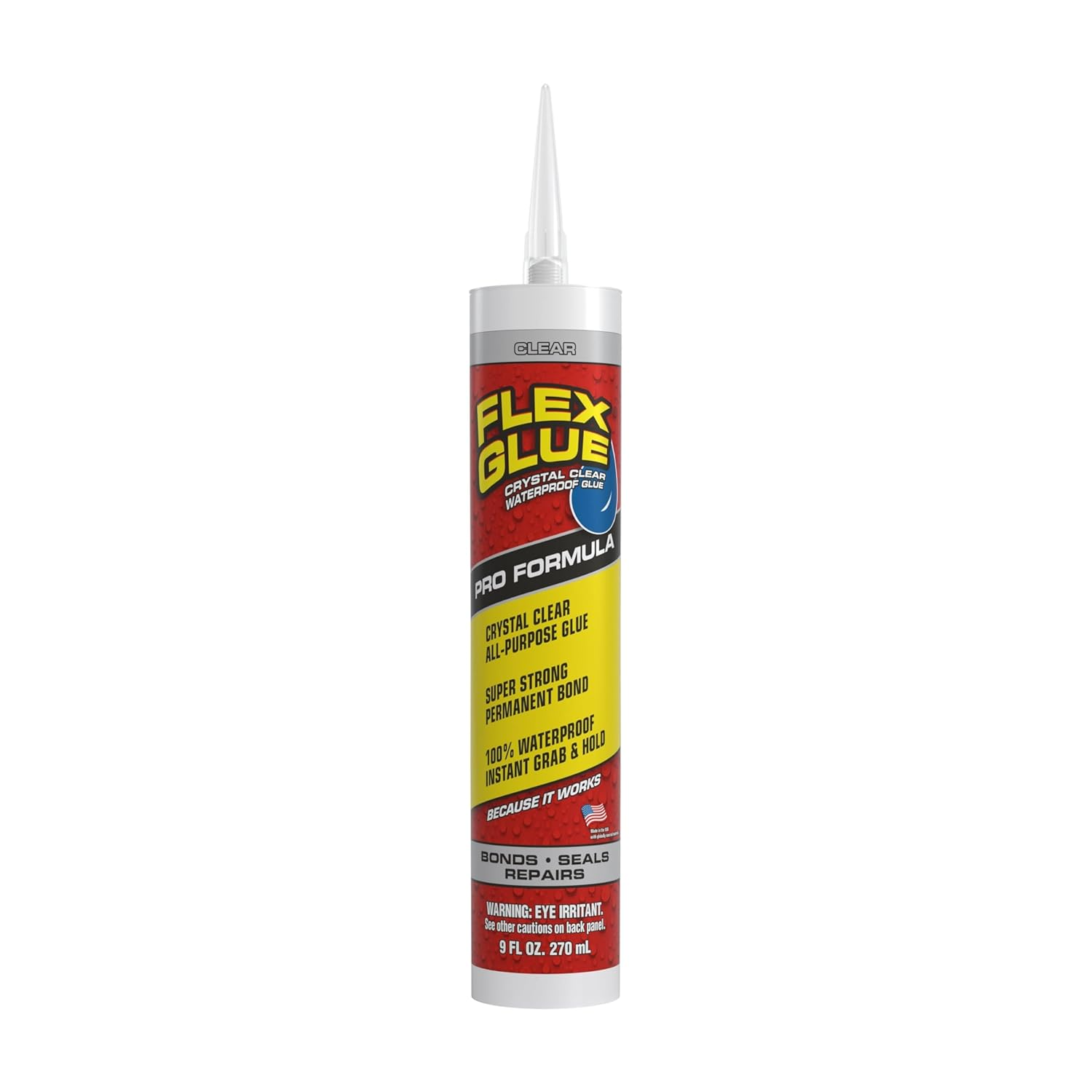 Flex Glue, Super Strong, Rubberized Waterproof Adhesive, Works Underwater, Use on Pools, Showers, Outdoors, Concrete, Brick, Pavers, UV Resistant, 9 Oz Cartridge, Clear image number 1