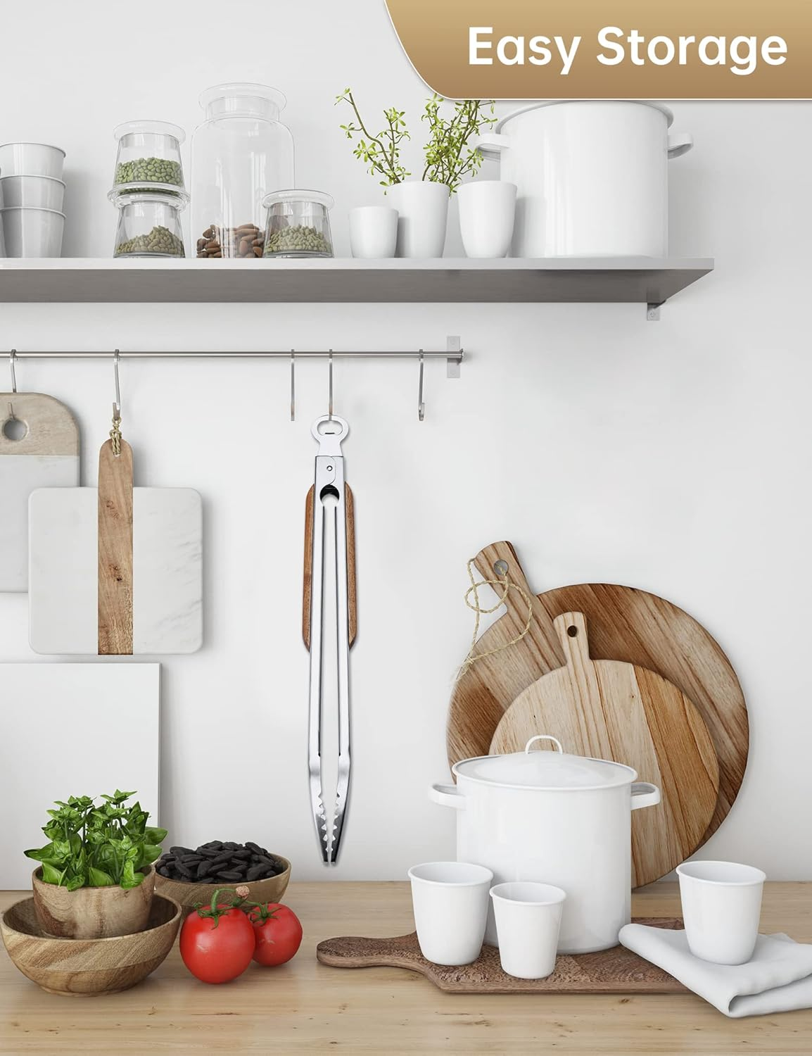 Wood-Handled Grill Tongs, 19.5"/50Cm Extra Long BBQ Tongs, Heavy Duty Premium Stainless Steel Metal Tongs with Solid Wood Handles, for Charcoal, Grilling, BBQ, Barbecue, Cooking image number 4