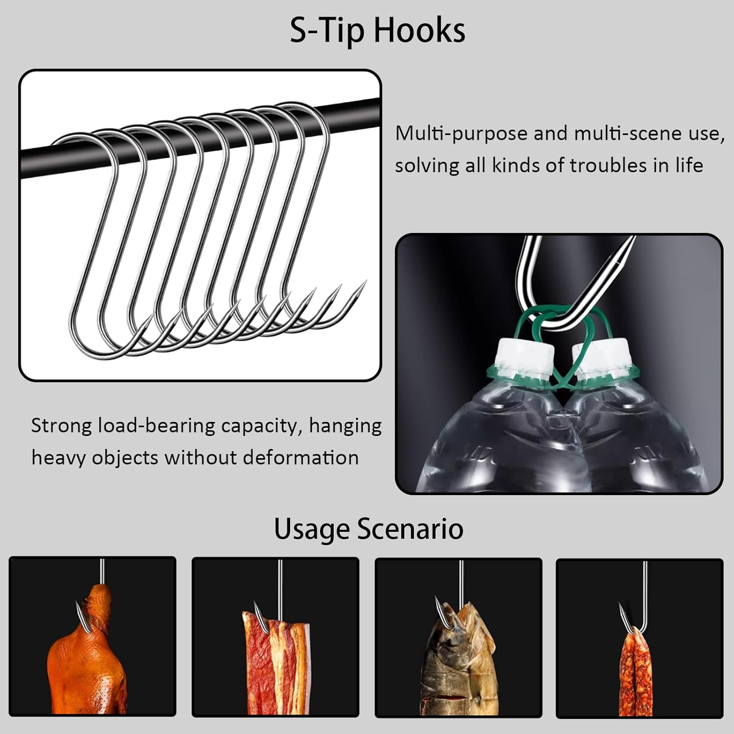 INCAUCA 10 Pieces Meat Hook, 17.5Cm 4Mm Meat Hooks for Butchering Hanging Smoker Grilling, Stainless Steel S Shaped Hooks, Butcher Hook for Meat Processing Beef Chicken Bacon BBQ image number 6
