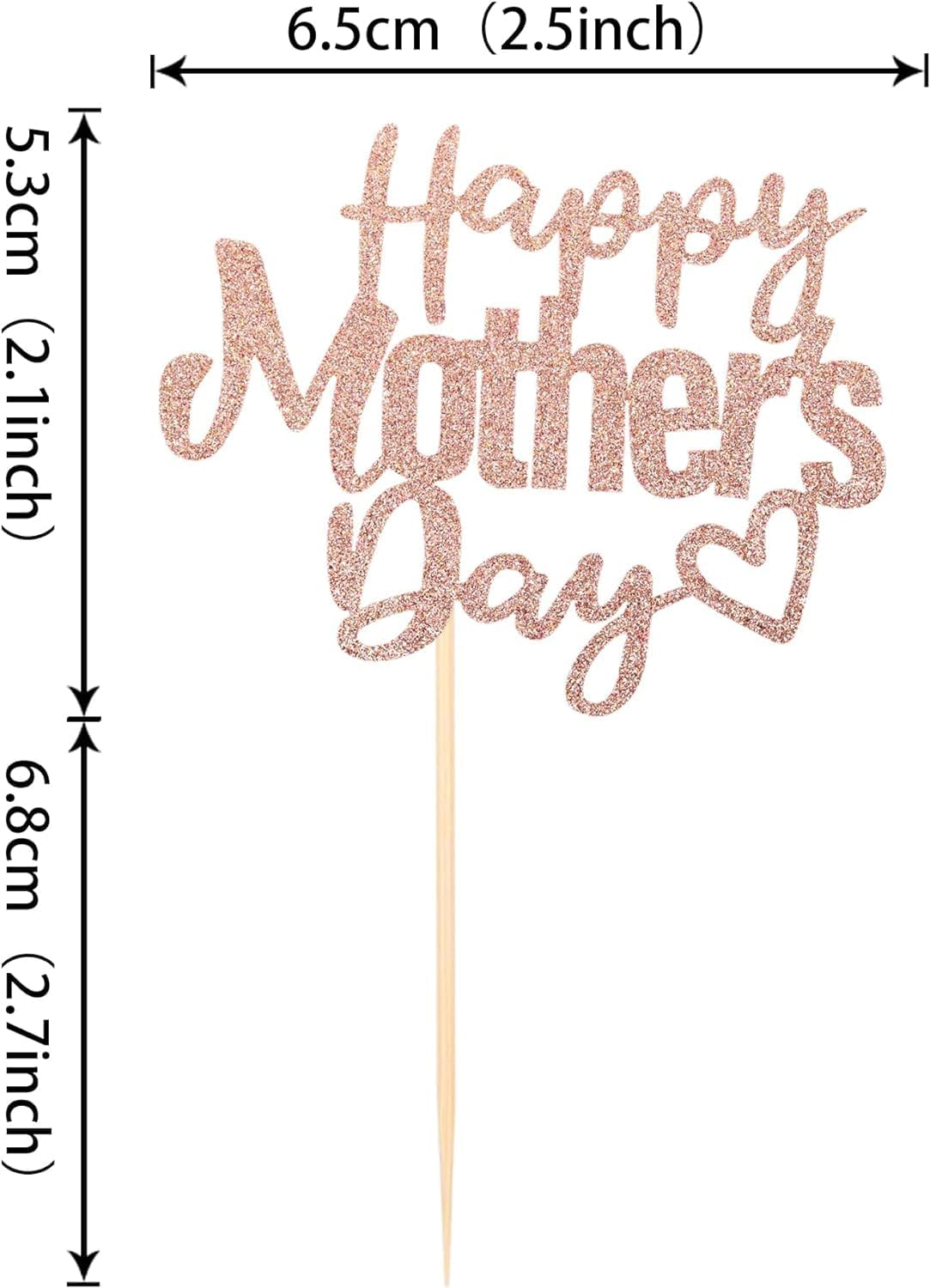 24 Pack Happy Mother'S Day Cupcake Toppers Glitter Hollow Heart Love Mother Best Mom Cupcake Food Picks Women Birthday Happy Mother'S Day Theme Party Cake Decorations Supplies Rosegold (#1) - 2 image number 4