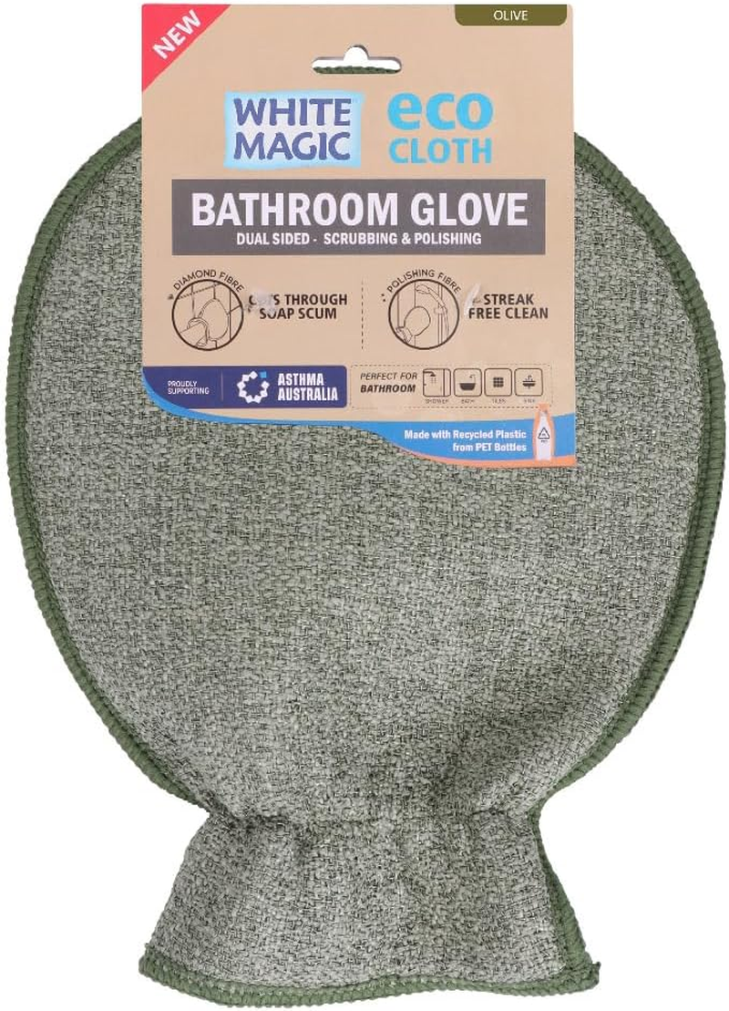 White Magic Eco Cloth Bathroom Cleaning Glove, Olive - Dual-Sided Scrubbing & Polishing, Chemical-Free Streak-Free Clean, Made with Recycled Plastic, Machine Washable, 26X20.5Cm image number 4