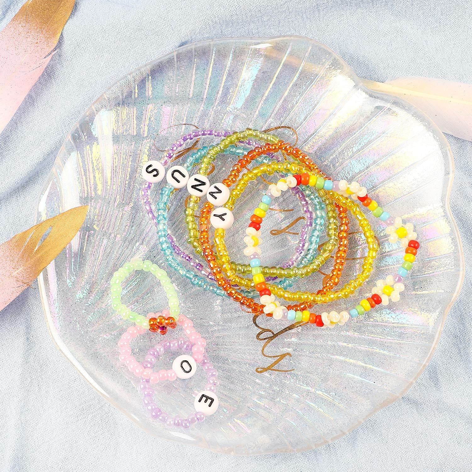 FJGSXHOME 10800Pcs 3Mm 8/0 Glass Seed Beads Craft Beads Kit and 1200Pcs Letter Alphabet Beads for Friendship Bracelets Jewelry Making Necklaces and Key Chains with 2 Rolls of Cord image number 2