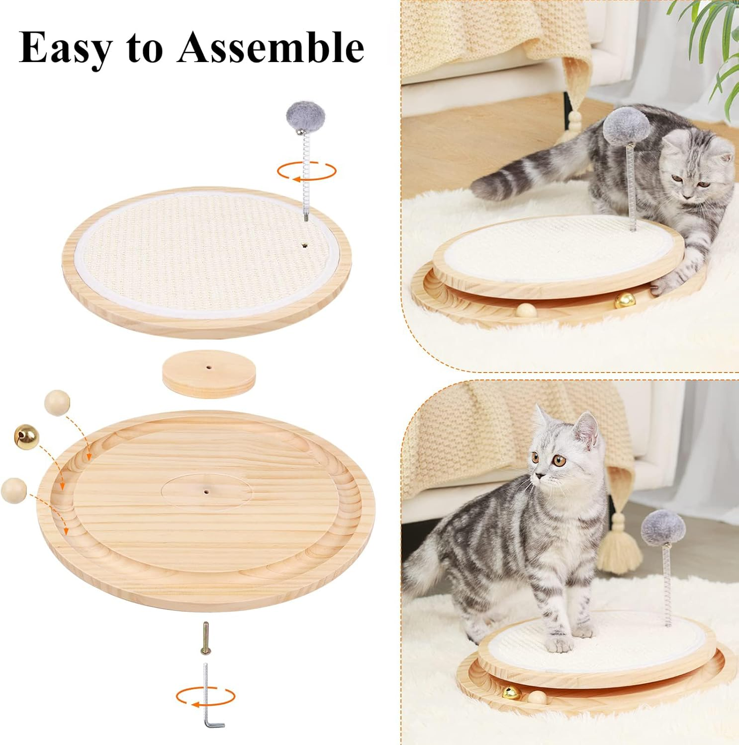 Cat Scratcher, Cat Natural Sisal Scratching Post, Hasourie Kitten Interactive Toy with Ball Track Spring Ball for Chasing Hunting Mental Physical Exercise image number 3