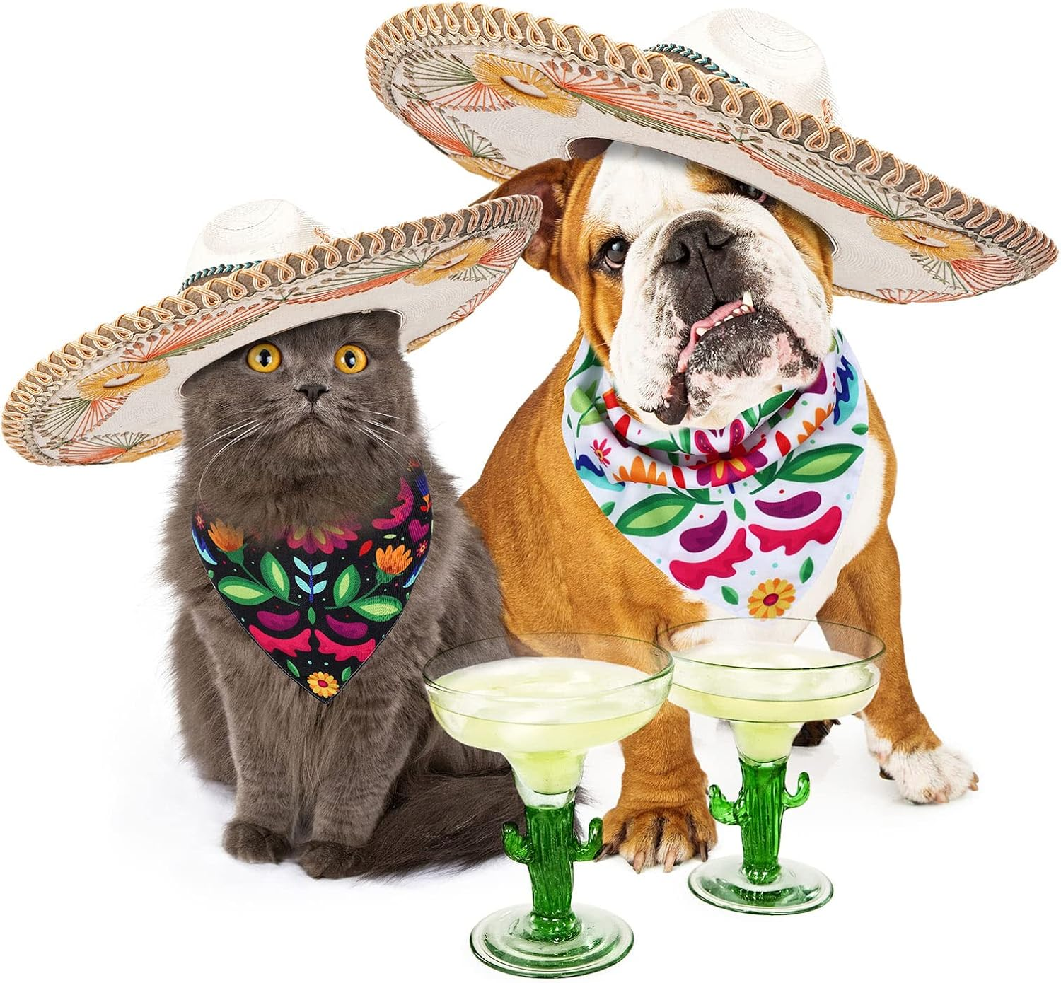 Whaline Mexican Dog Bandana Floral Dog Bandana Cinco De Mayo Fiesta Pet Scarf Double-Sided Adjustable White Black Flower Pet Neckerchief for Small Medium Large Cat Dog Carnival Accessories, 2 Pack image number 2