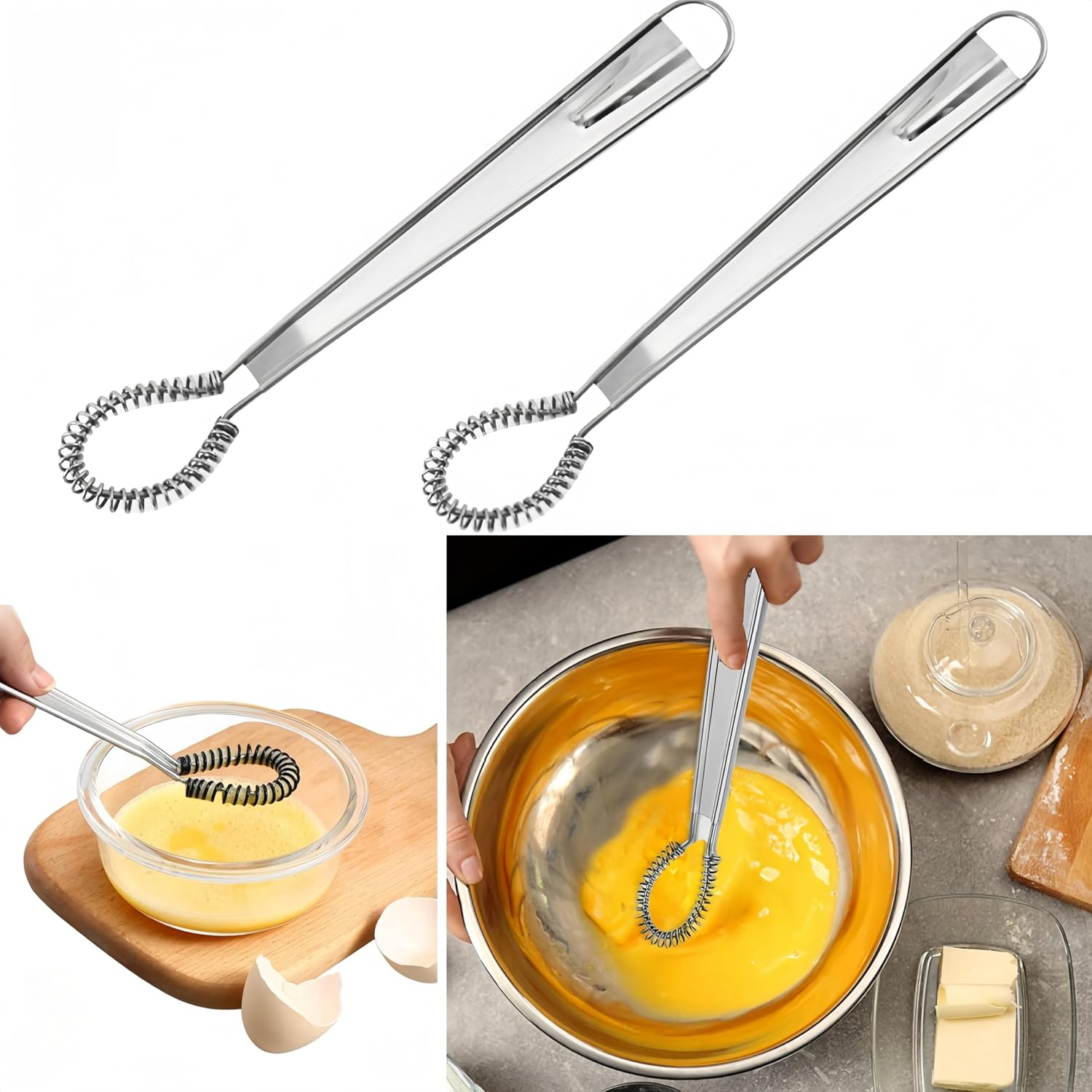 Wizefolk 2 Pcs Mini Spring Coil Whisk,20 Cm Hand Held Sauce Stirrer,Stainless Steel Mini Egg Whisk, Blender Milk Frother Foamer, Coffee Mixer