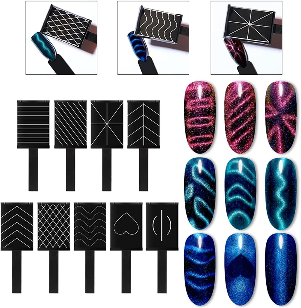15 Pcs Nail Magnet Tool Set Magnet Plate Wand Board Magnetic Pen Stripe Nail Magnet Double Ended Magnet Wand Magnet Stick for Cat Eye Gel Polish Nail Art image number 3