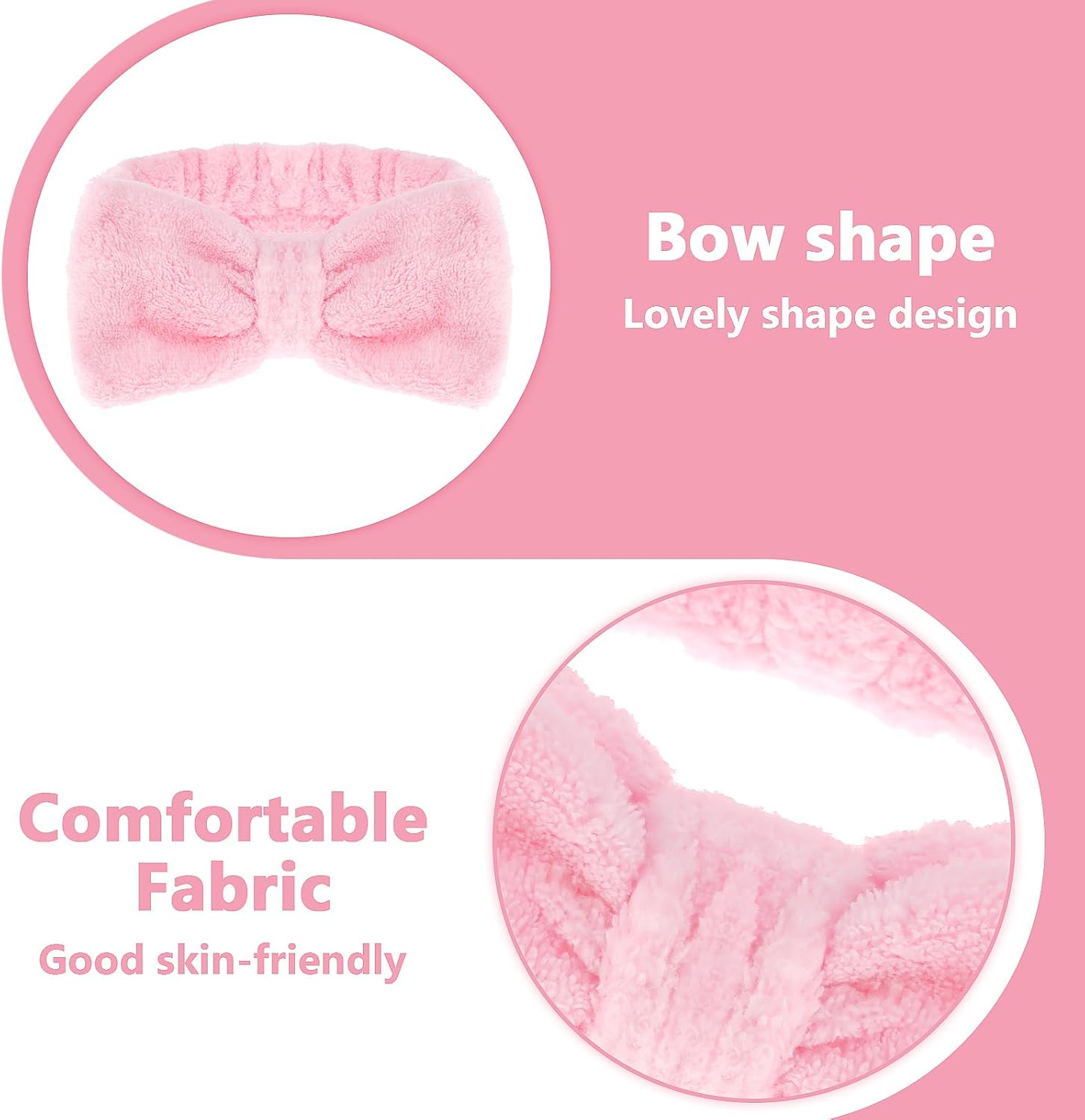 Spa Bowknot Headband Women'S Spa Hair Band Cosmetics, Coral Fleece Makeup Hair Bands Elastic, Cosmetic Headband Wide Brim Coral Fleece Washing Face Head Wrap for Shower Skin Care Sports image number 2