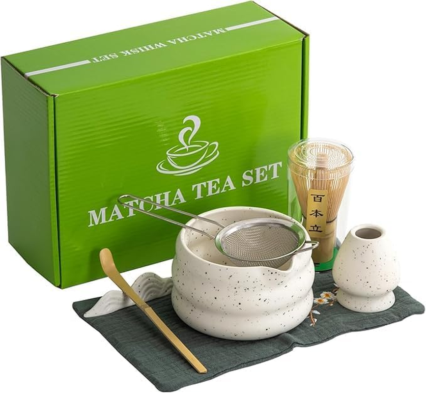 Matcha Whisk Set, Japanese Tea Set Includes Matcha Bowl with Spout, Matcha Whisk Holder, Bamboo Matcha Whisk and Bamboo Scoop, Ceramic Matcha Kit for Tea Lovers ﻿ (Green -4Pcs) image number 5