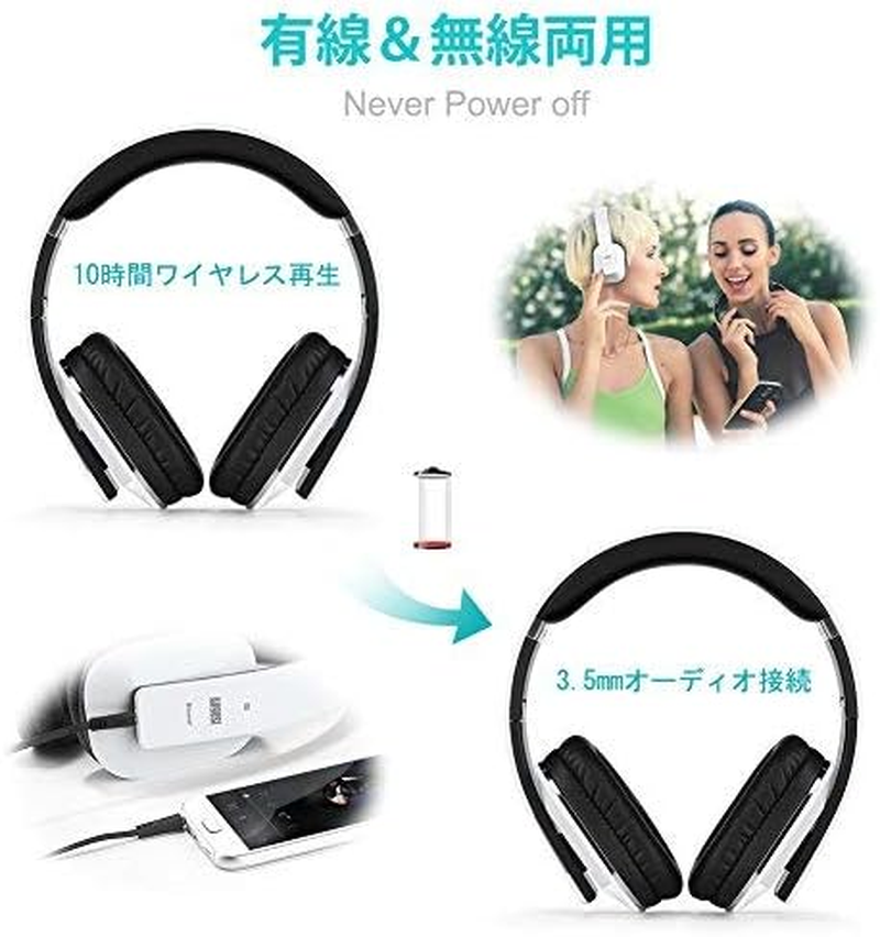 August EP650 Wireless Bluetooth Headphones over Ear Headphones Aptx Low Latency NFC Rich Bass Clear Sound 30 Days Stand by High-Performance Comfort Headset for PC Laptops Mobile Phones Tablets White - Blue image number 6