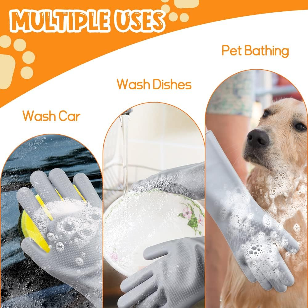 Comfpet Dog Washing Gloves for Hair Removal, Cat Grooming Gloves, Bathing and Massaging for Puppy and Kitty, Food Grade Silicone (Gray) image number 4
