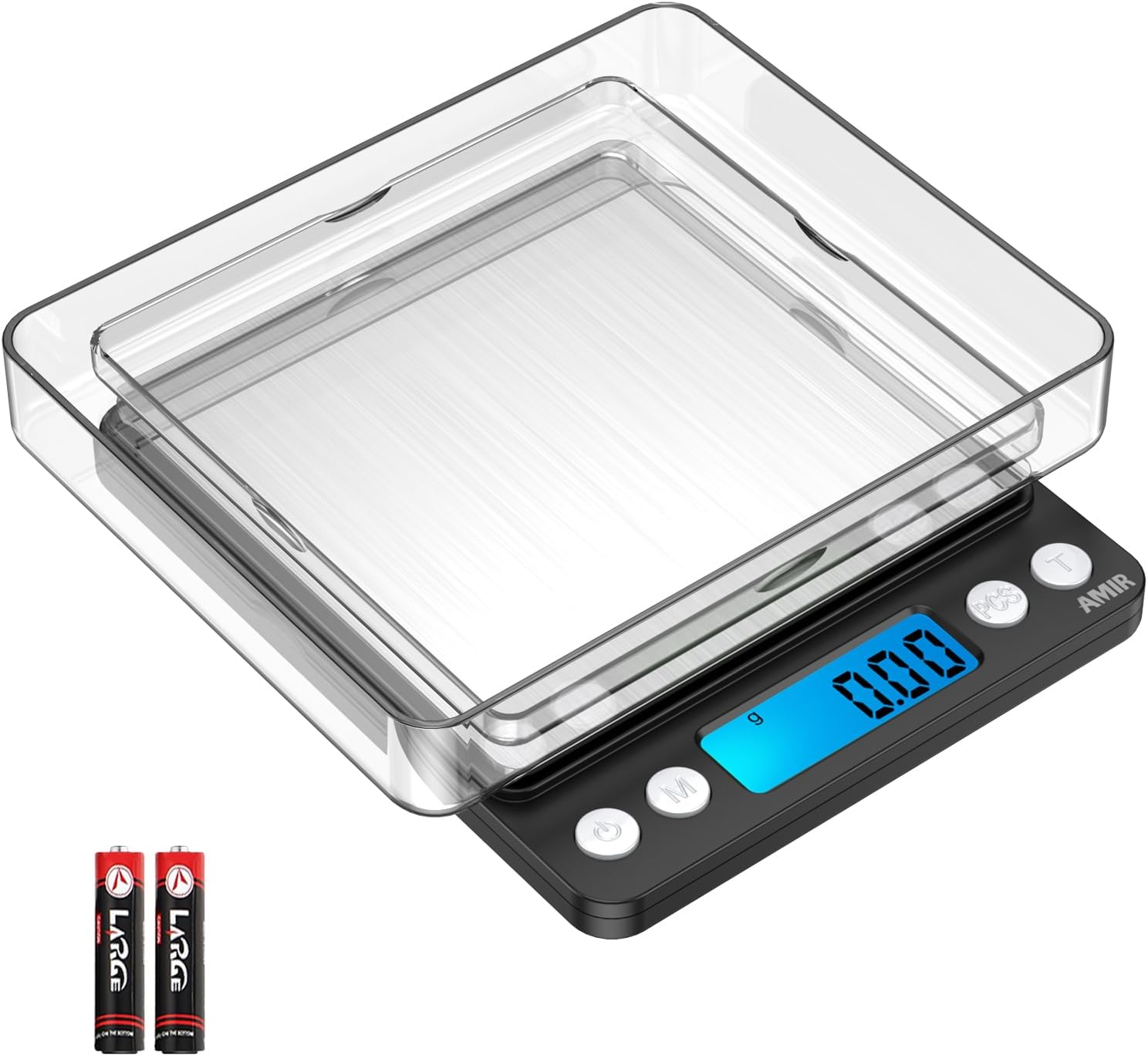 AMIR Digital Kitchen Scale 500G/ 0.01G Pro Cooking Scale with Back-Lit LCD Display Accuracy Pocket Food Scale 6 Units Auto off Tare PCS Function Stainless Steel Batteries Included (Silver)