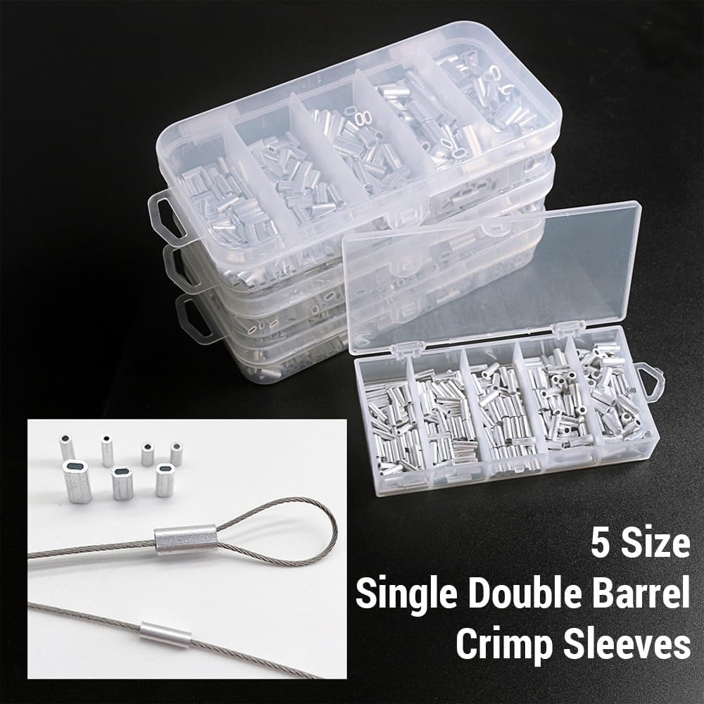 Mingzhe 200Pcs Aluminum Crimp Sleeves Connector Kit 5 Sizes Double Barrel Crimp Sleeves for Fishing Line image number 4