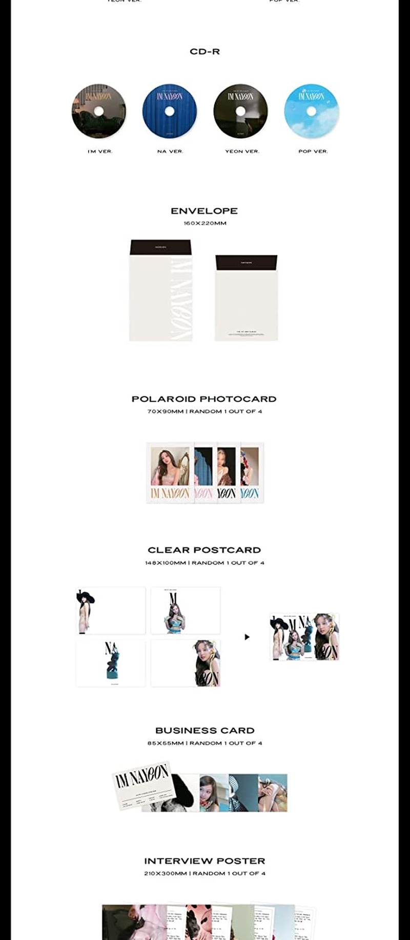 Twice Nayeon IM NAYEON 1St Solo Mini Album Random Version Cd+Photobook+Envelope+1P Polaroid Photocard+1P Clear Postcard+1P Business Card+1P Interview Poster on Pack+2P Photocard+Tracking Sealed image number 4