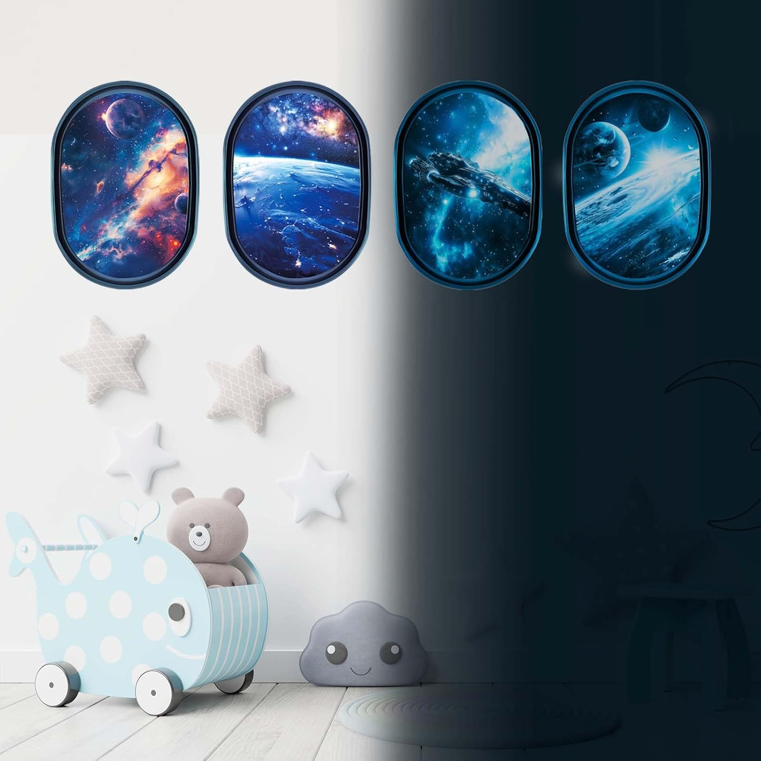 SNAIL GARDEN 4 Pcs Luminous Universe Galaxy Wall Stickers,Glow in the Dark Wall Decals,Self-Adhesion Space Themed Wall Decor,3D Wall Decor for Room,Space Room Decor for Boys(Blue Light) image number 2