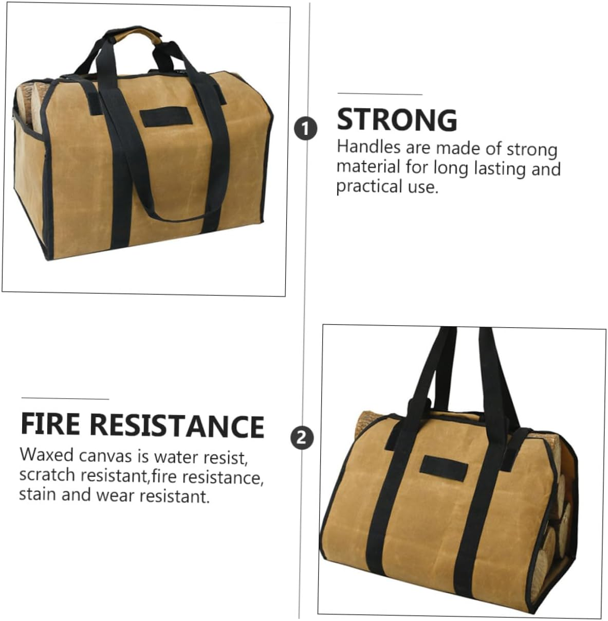 LABRIMP Water-Resistant Canvas Firewood Tote Bag with Metal Buckle Capacity Log Carrier Handbag for Outdoor and Indoor Firewood Storage and Easy Transport image number 4