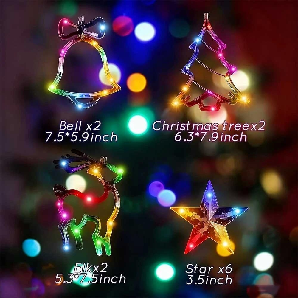 Christmas Window Lights, 3M Christmas Decorations Indoor Lights with Christmas Tree Bell Reindeer Star, Hanging Decors Lights for Party Home Window(Multicolor) image number 5