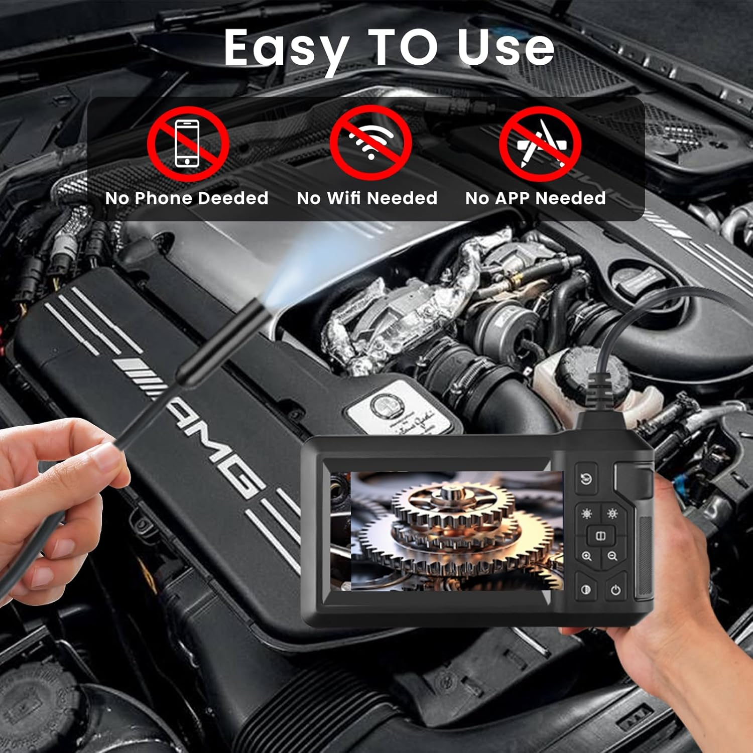 Endoscope Camera with Light, Angkng Inspection Camera 4.3" IPS Screen, 1080P Borescope with 8 LED Light, Handheld IP67 Waterproof Endoscope, 5M Semi-Rigid Cord Borescope for Drain Sewer Pipe