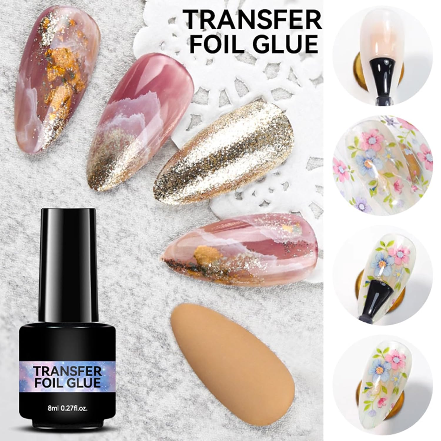 Nail Foil Glue - 8Ml Strong Adhesion - UV Light Needed Nail Foil Transfer Glue | for Women Home Salon Fingernails Stickers Adhesive Design Decoration image number 3