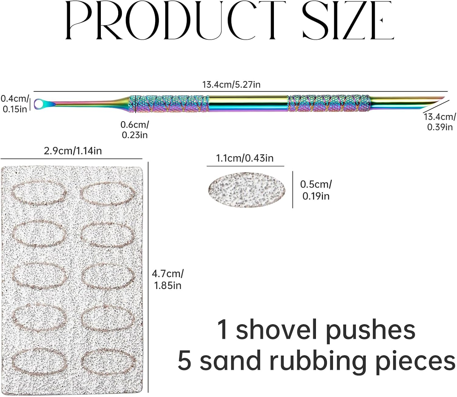 Cuticle Pusher,Stainless 2-In-1 Dual Nail Cuticle Remover,Etching Manicure Scraper Tools Kit Trimmer with 5 Professional Sandpaper,Cuticles Care Pushers Tool for Pedicure (Coloured Pusher) image number 3