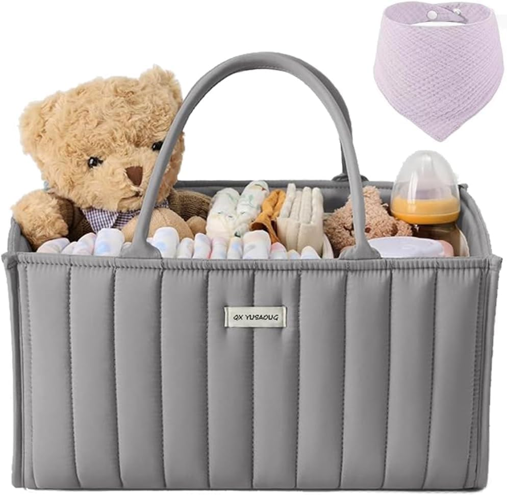 Baby Diaper Caddy Organiser, Large Nursery Storage Basket, Portable Nappy Organiser, Grey image number 4