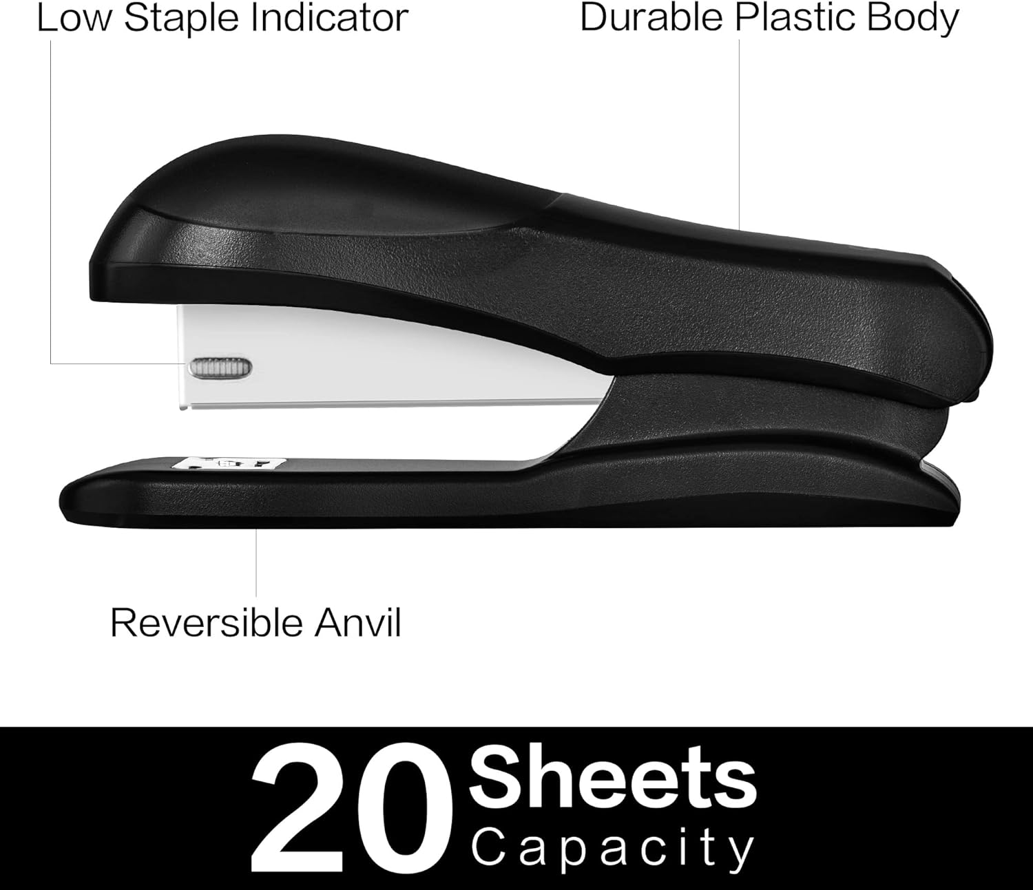 Deli Stapler Value Pack, Desktop Standard Staplers, 20 Sheet Capacity, Includes Staples & Staple Remover, Black image number 5