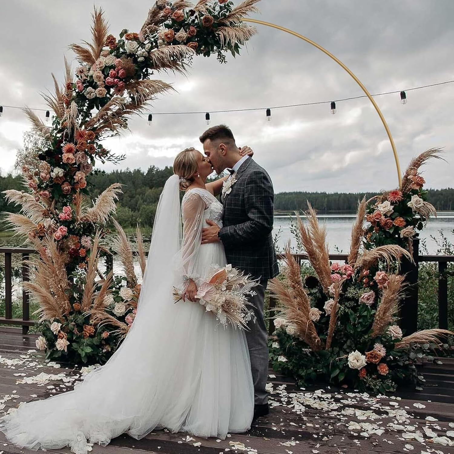 Round Backdrop Stand, Metal Balloon Arch Stand, Circle Garland Frame for Wedding Birthday Party Baby Shower Graduation Decoration, Gold Diameter 2M image number 1