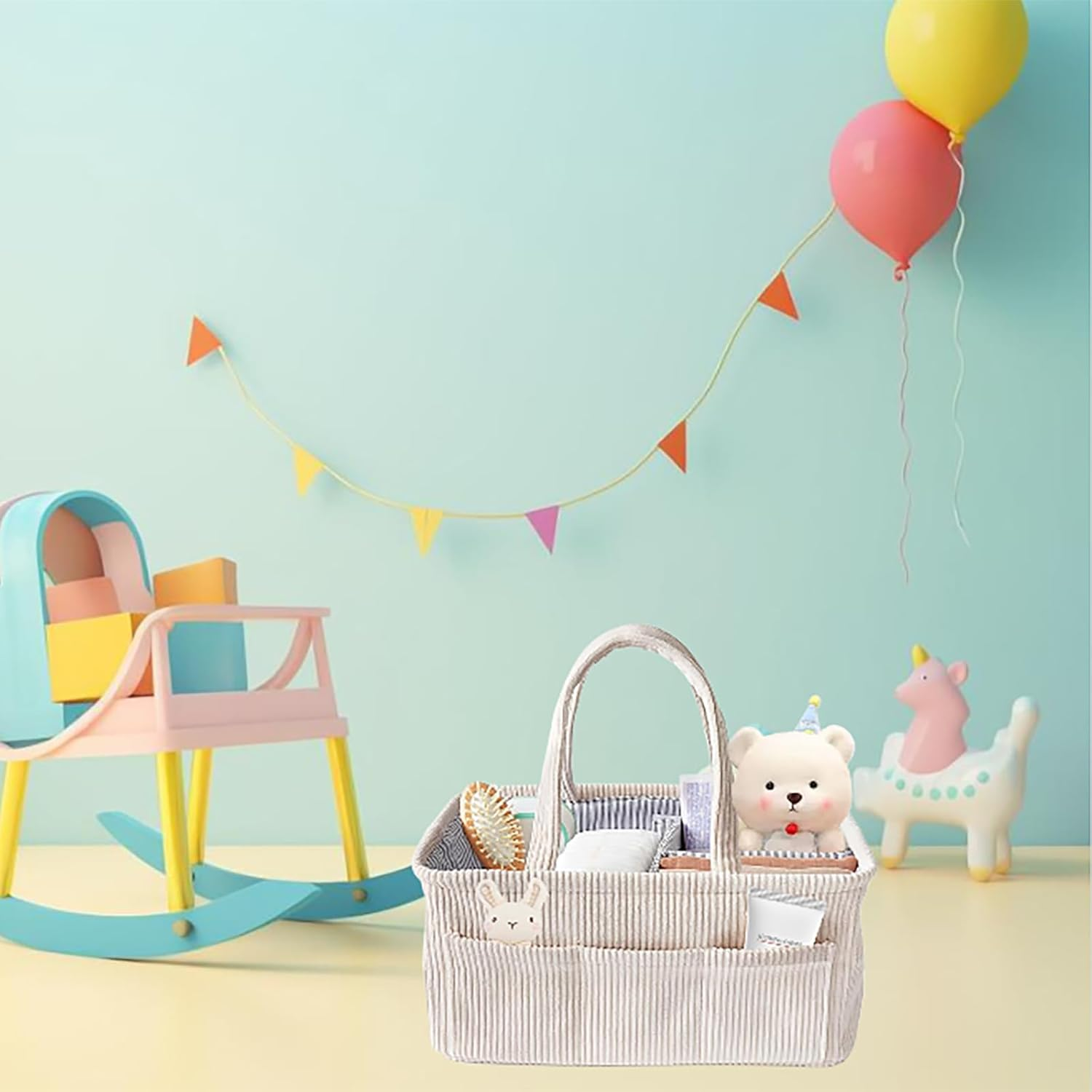 ZOTIKA Baby Nappy Caddy Diaper Caddy Organizer, Baby Storage Basket for Diapers and Wipes, with Removable Inserts Nursery Storage Basket, Baby Shower Basket, 38 X25 X18 CM (Beige) image number 3