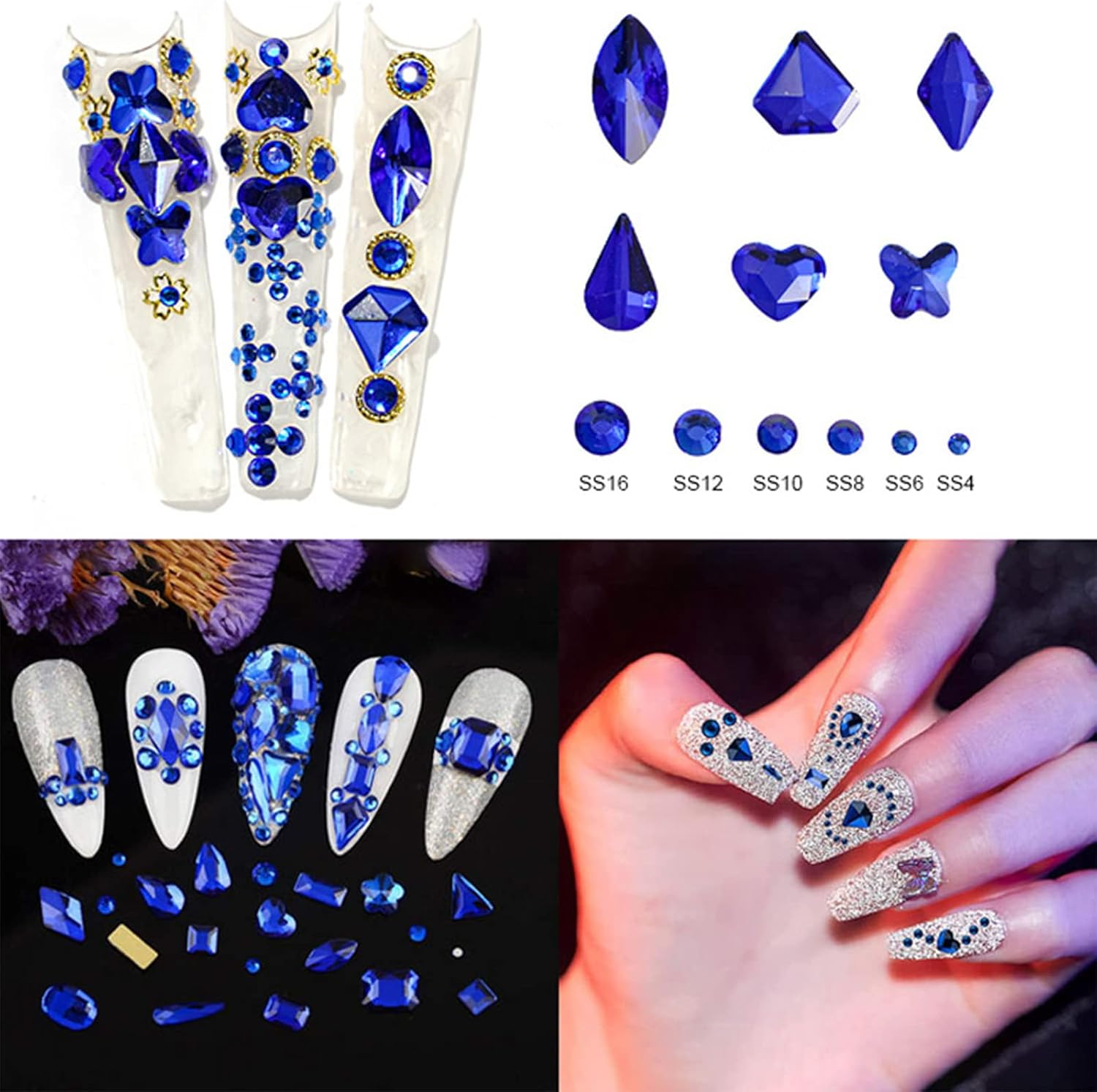 BELICEY Blue Nail Rhinestones Kit 800PCS Multi-Shape Rhinestones for Nail Design Crystals Decoration Nail Hearts Butterfly Charm Nail Dimond Gems Stone for Nail Art Jewels DIY Crafts Clothing - Colorful image number 7