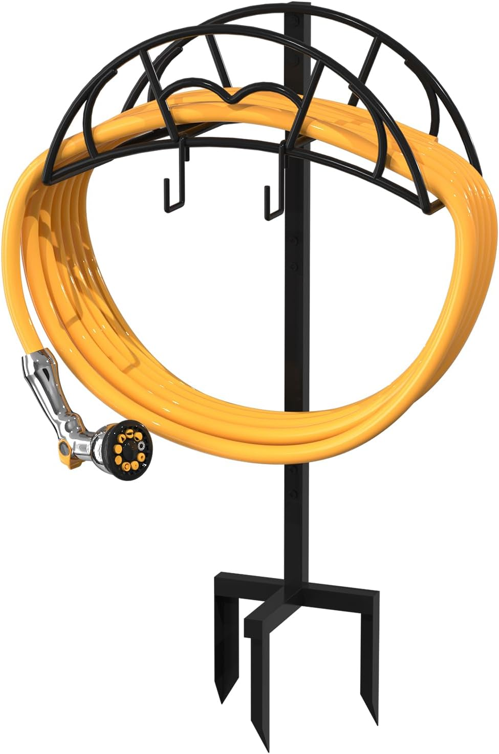 Vygrow Garden Hose Holder Freestanding, Heavy Duty Metal Water Hose Holders for Outside, Detachable Garden Hose Storage Stand Rack, Black image number 2