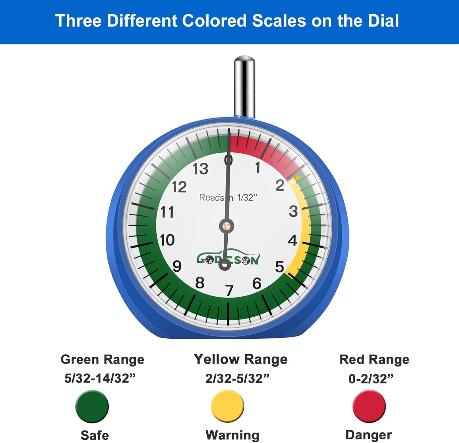 Godeson Dial Type Tire Tread Depth Gauge by 88703 Prefessional for Motorcycle, Car,Truck and Bus image number 6