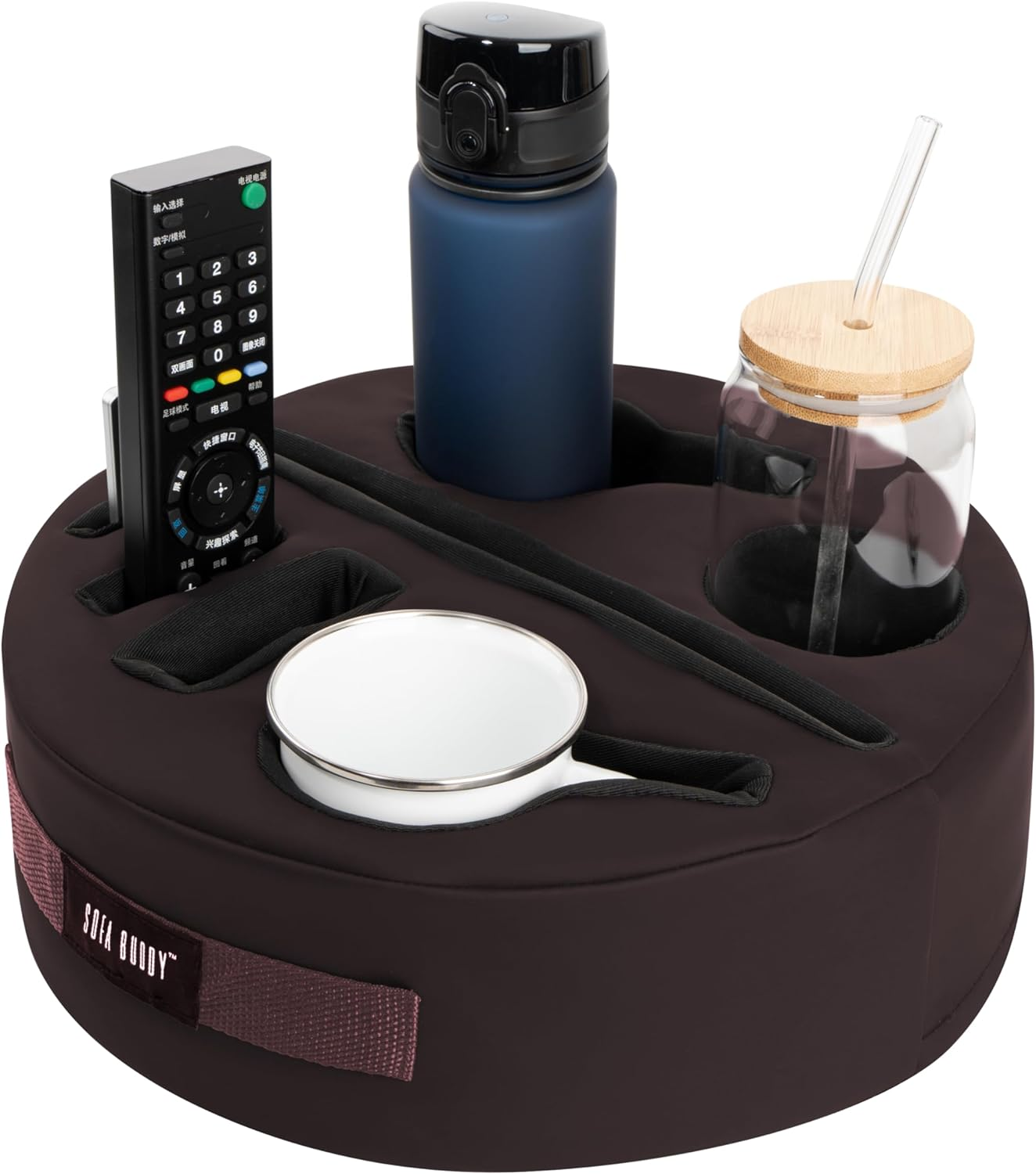 Convenient Couch Cup Holder, Couch Caddy, Sofa Cup Holder. the Perfect Couch Accessory 99D5-Circle-Leather-Black